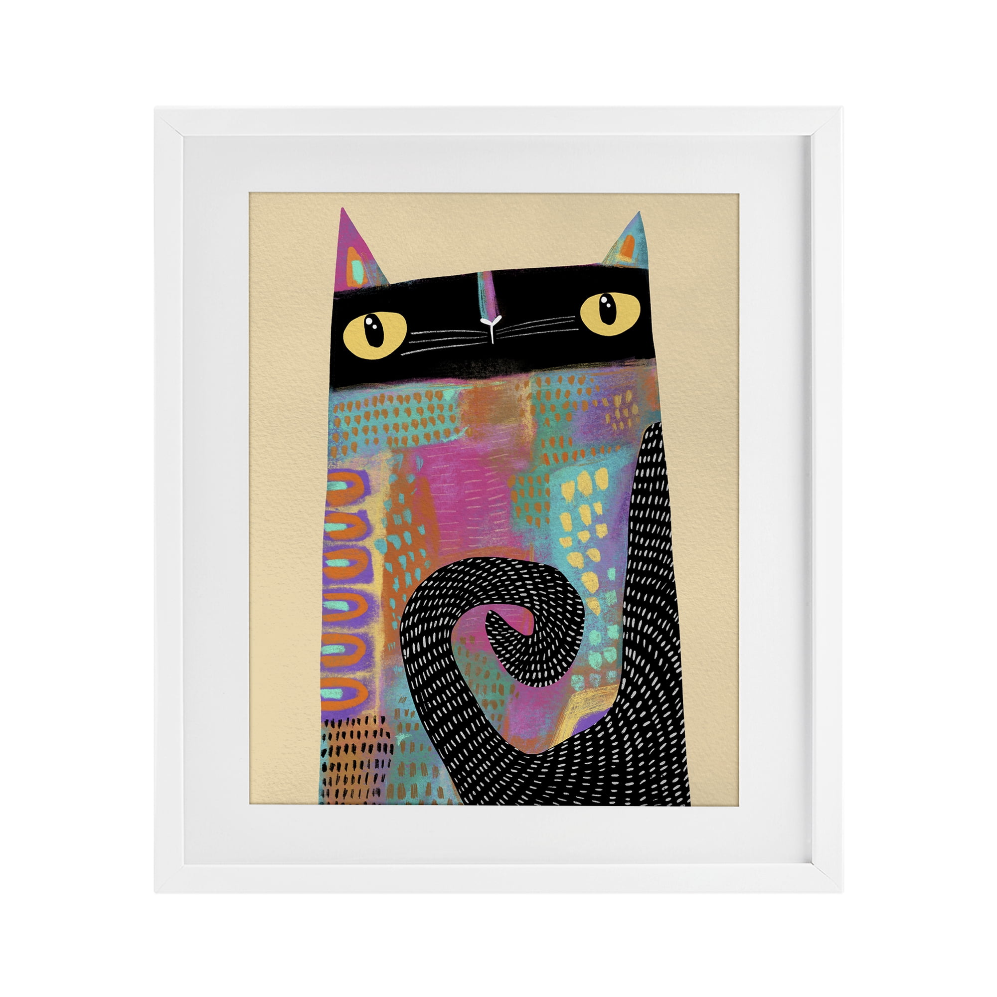 Stupell Industries Stylized Colorful Cat White Framed Print Under Glass, design by Gabriela Avila
