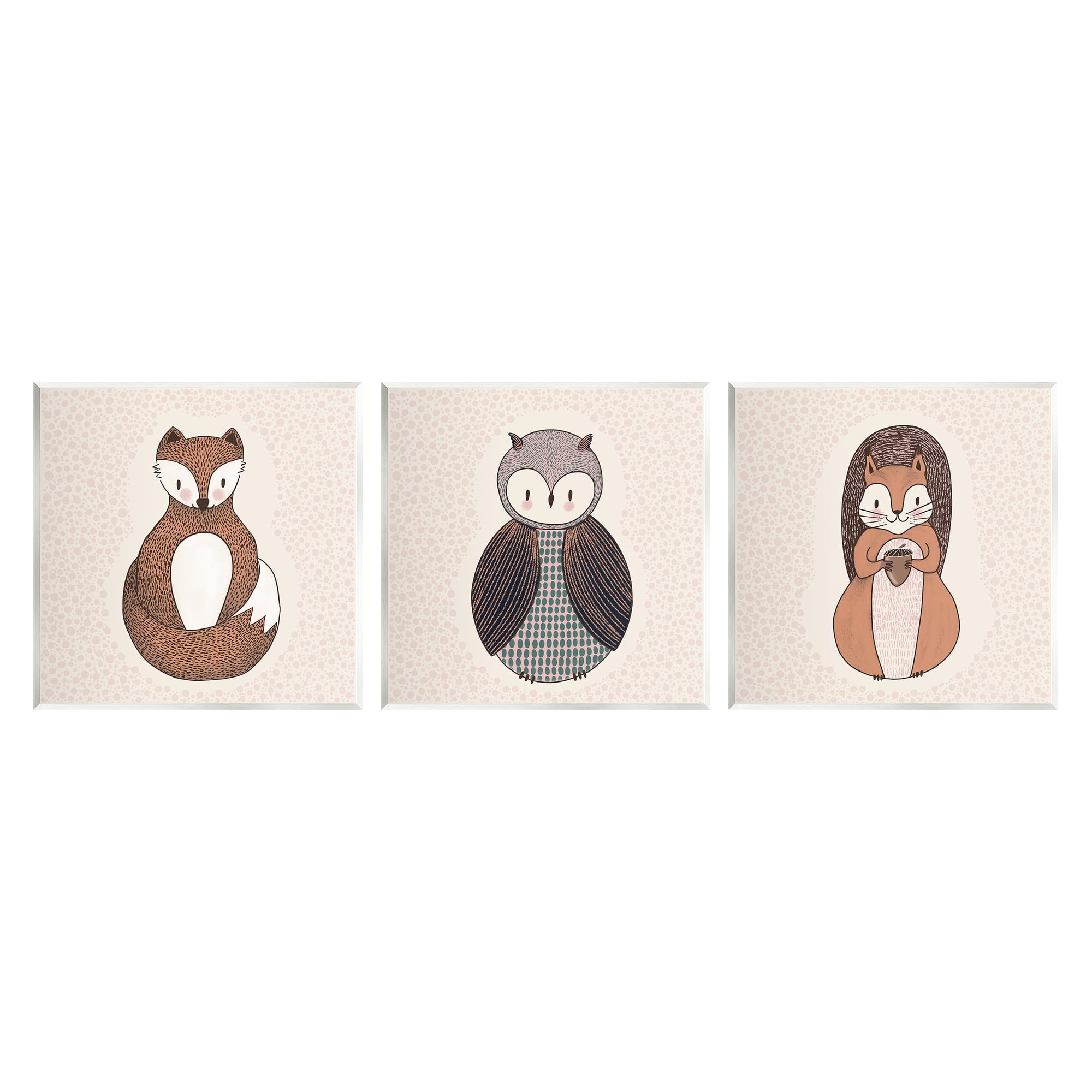 Stupell Industries Stylized Forest Animal Portraits Kids Owl Fox Squirrel Graphic Art Unframed Art Print Wall Art, Set of 3, Design by Birgit Maria Kiennast