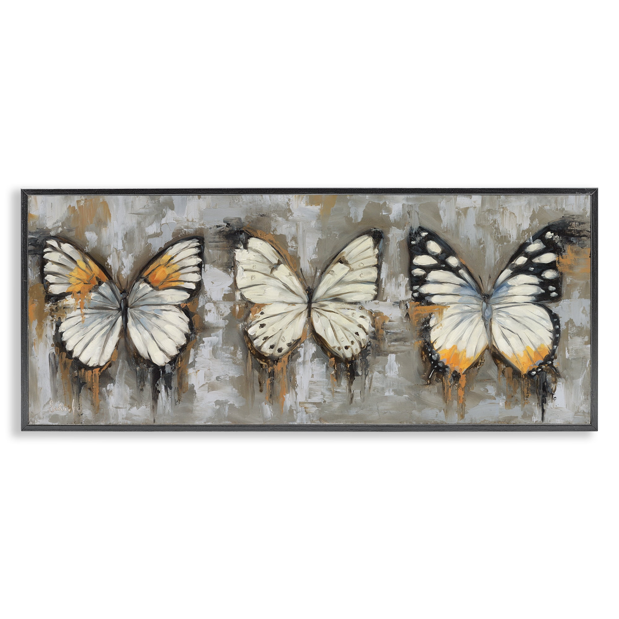 Stupell Industries Stylized Modern Butterflies Animals Painting Black Framed Art Print Wall Art, 24 x 10