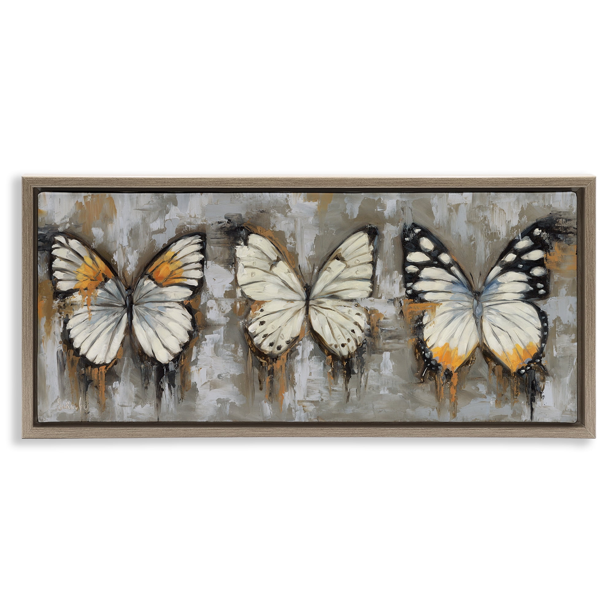 Stupell Industries Stylized Modern Butterflies Animals Painting Brown Floater Framed Canvas Art Print Wall Art, 25 x 11