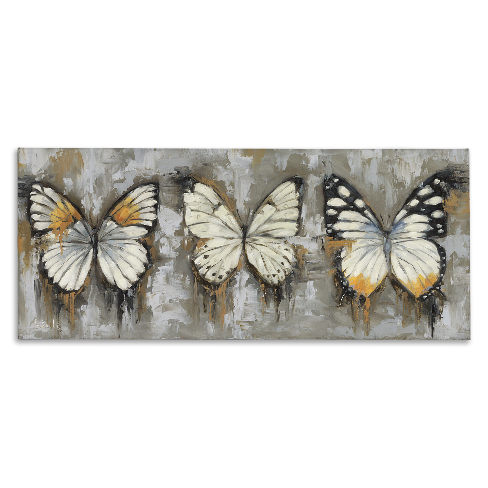Stupell Industries Stylized Modern Butterflies Animals Painting Wrapped Canvas Art Print Wall Art, 30 x 13