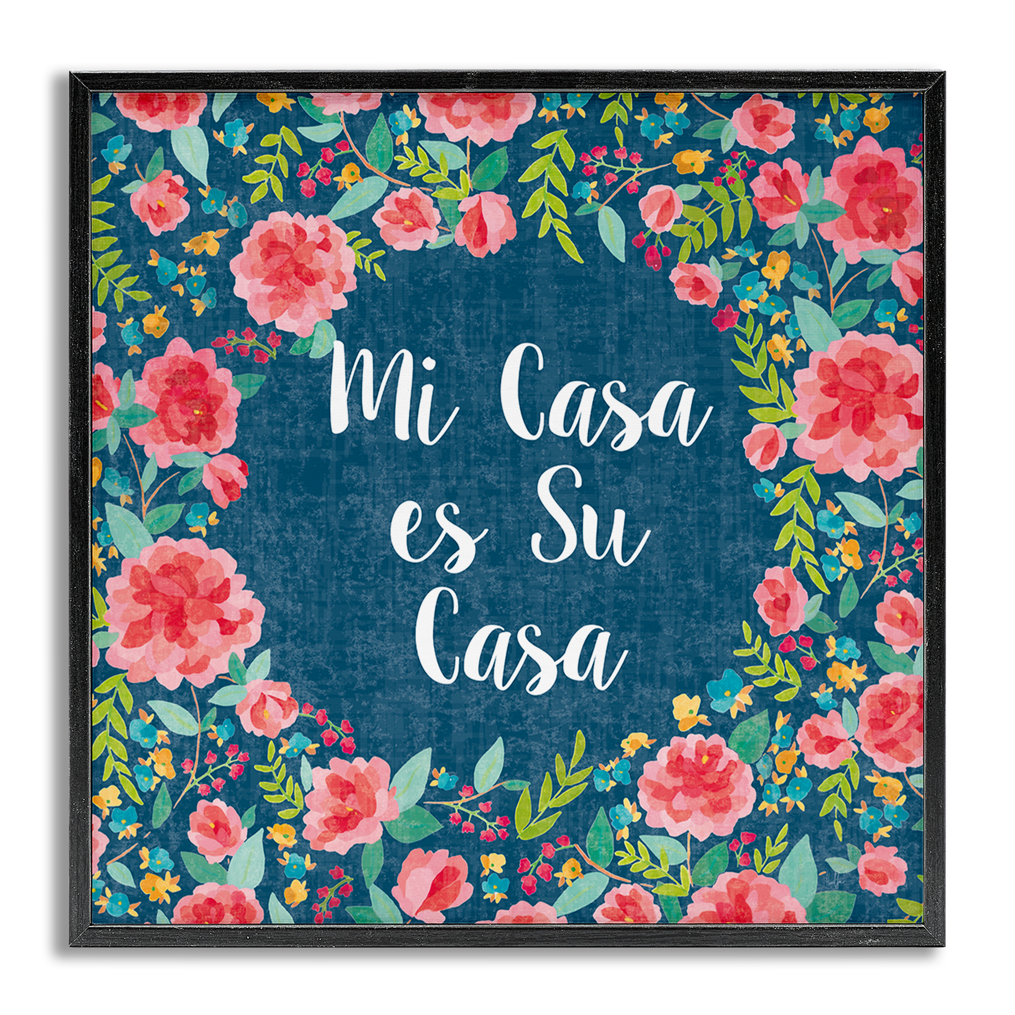 Stupell Industries Su Casa Flores Rosas Inspirational Quotes & Sayings Painting Gray Framed Art Print Wall Art, 24 x 24