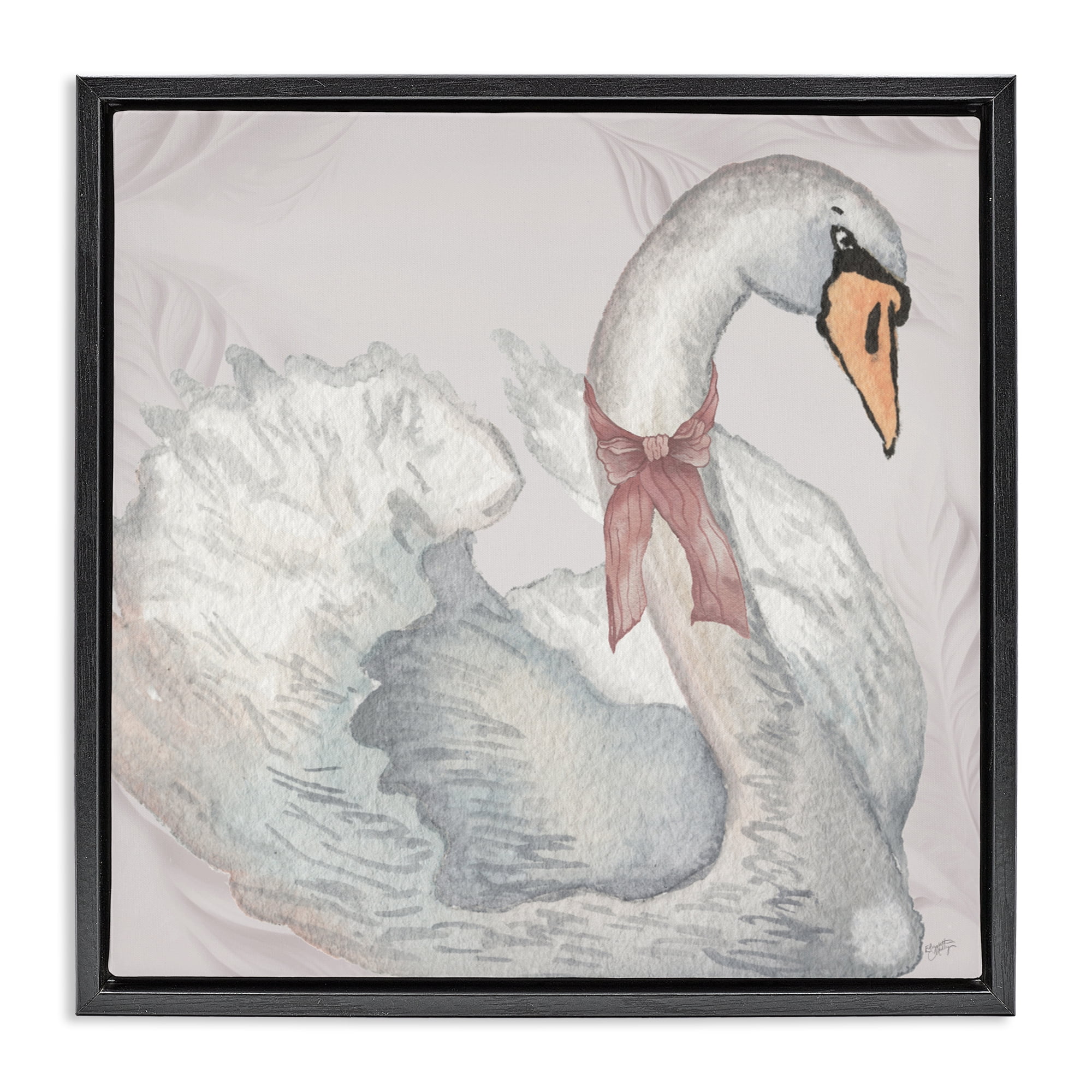 Stupell Industries Subdued Classic Swan Black Framed Floater Canvas Wall Art, design by Elizabeth Medley