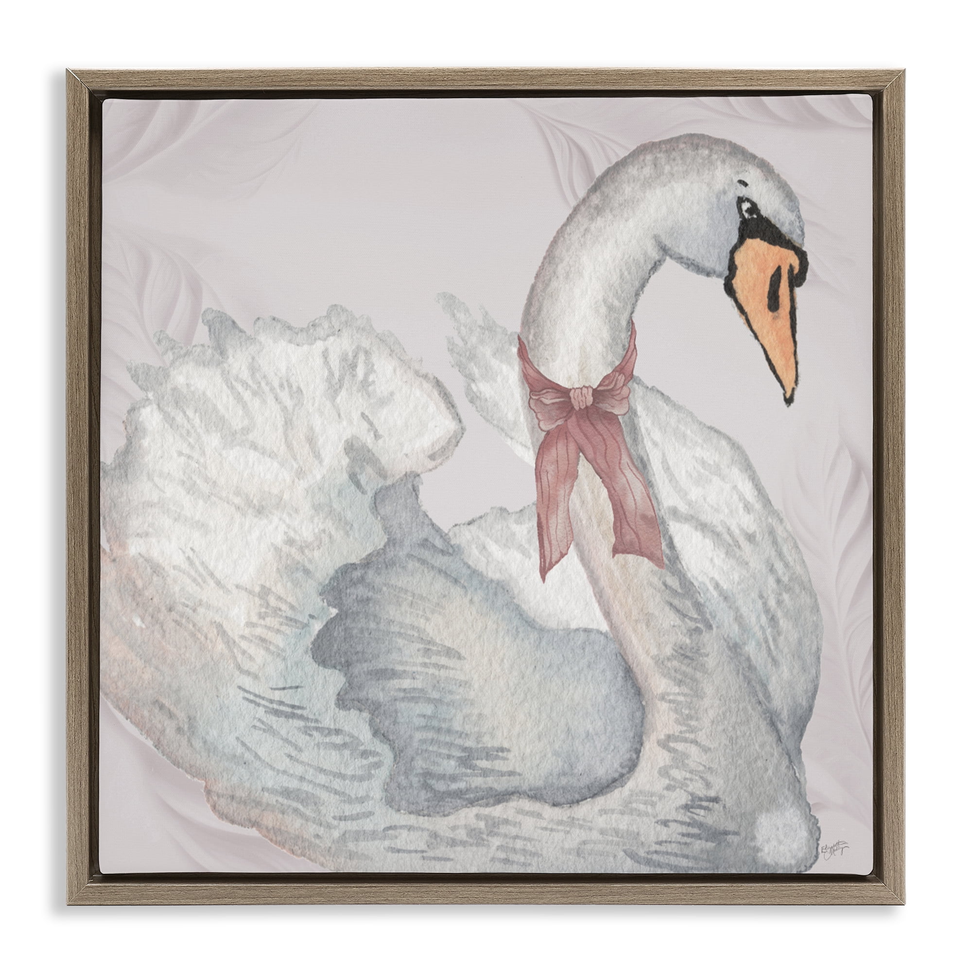 Stupell Industries Subdued Classic Swan Brown Framed Floater Canvas Wall Art, design by Elizabeth Medley