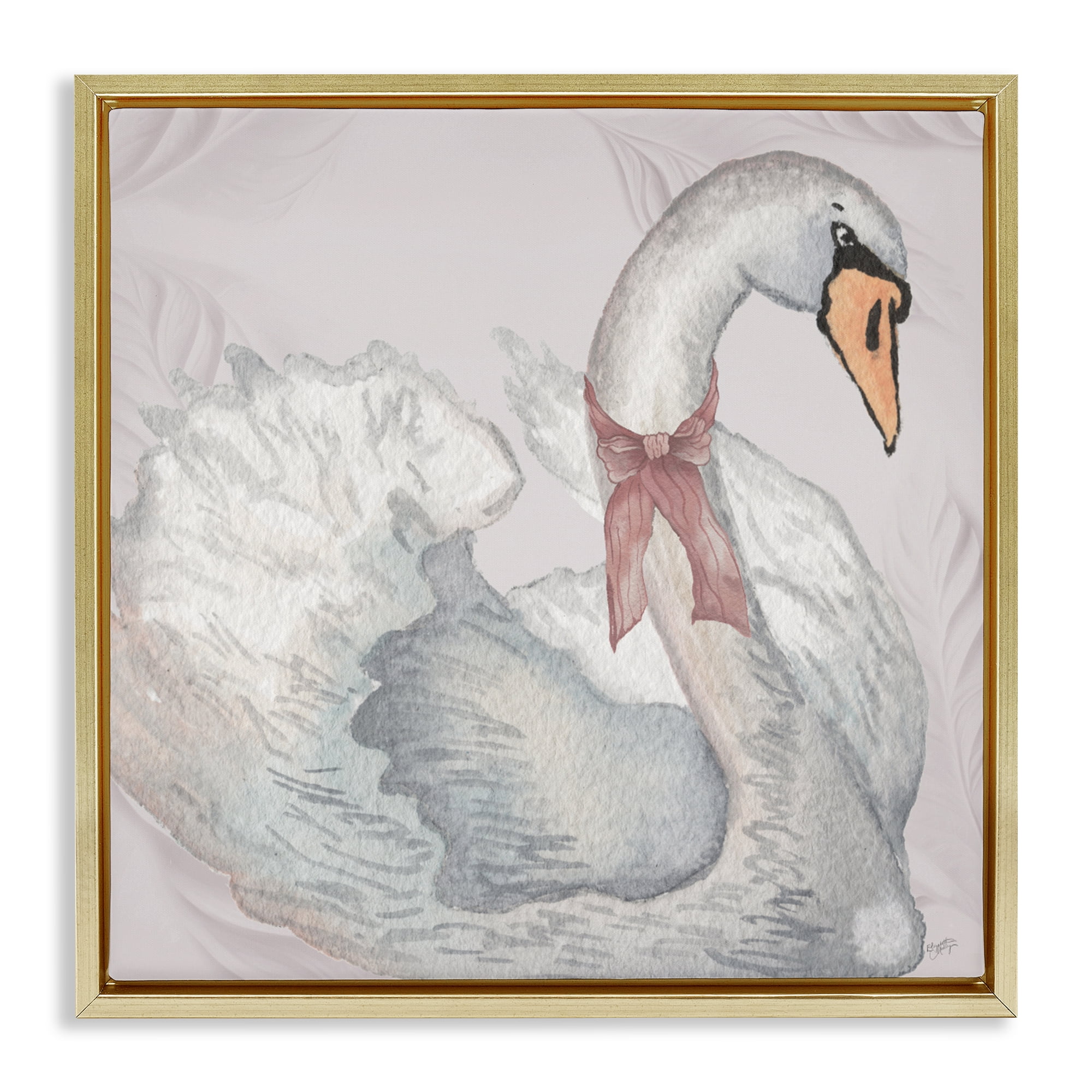 Stupell Industries Subdued Classic Swan Gold Framed Floater Canvas Wall Art, design by Elizabeth Medley