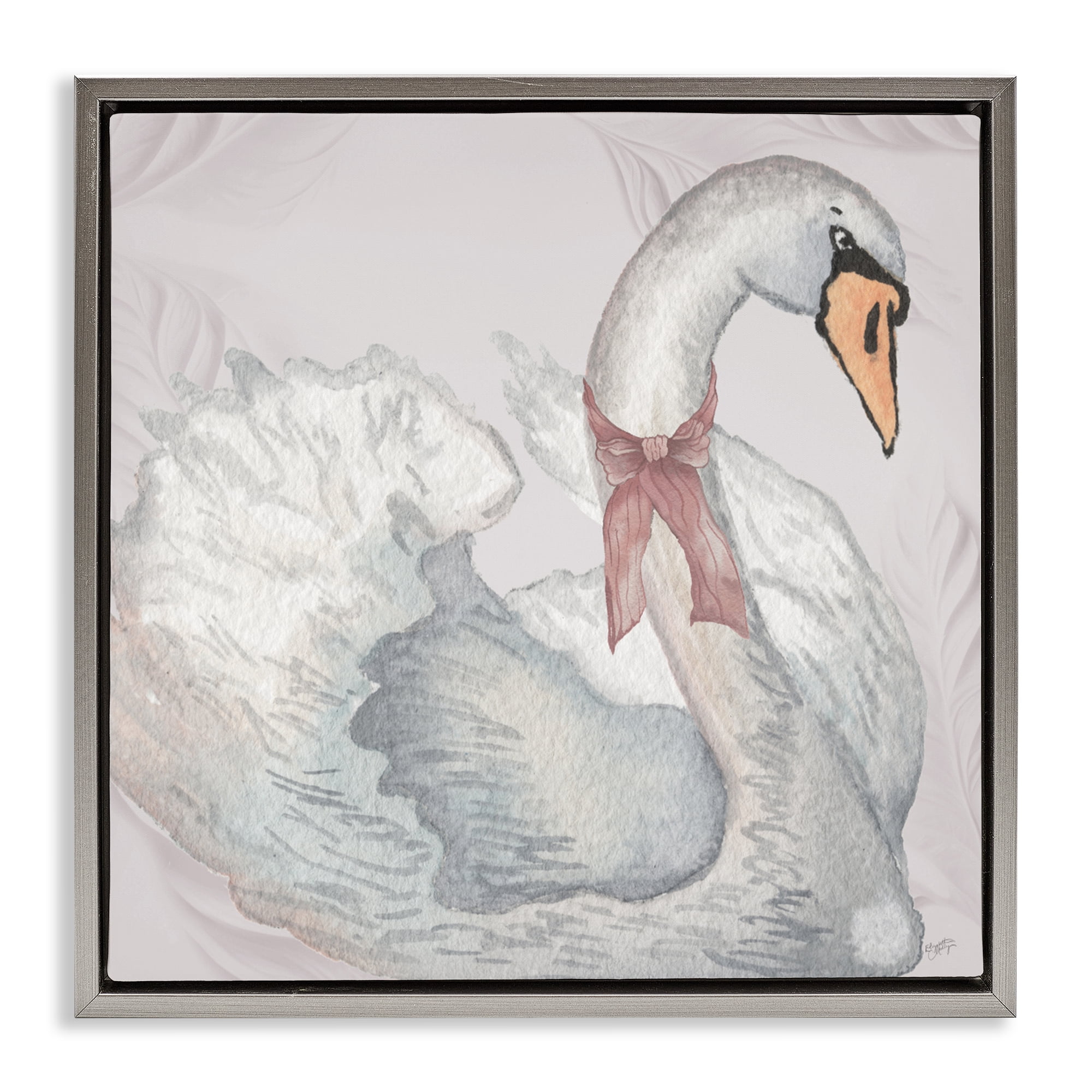 Stupell Industries Subdued Classic Swan Gray Framed Floater Canvas Wall Art, design by Elizabeth Medley