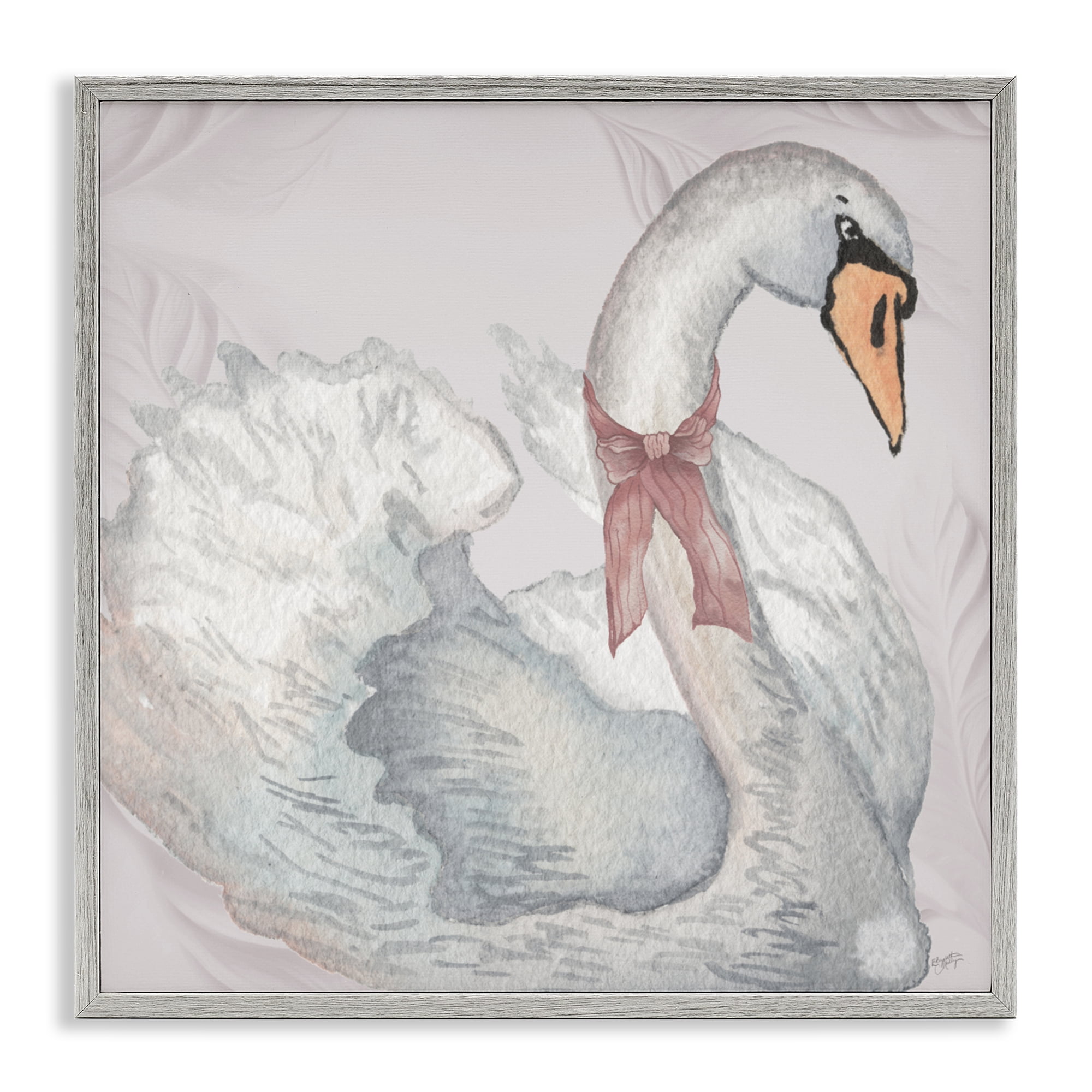 Stupell Industries Subdued Classic Swan Gray Framed Giclee Art, design by Elizabeth Medley