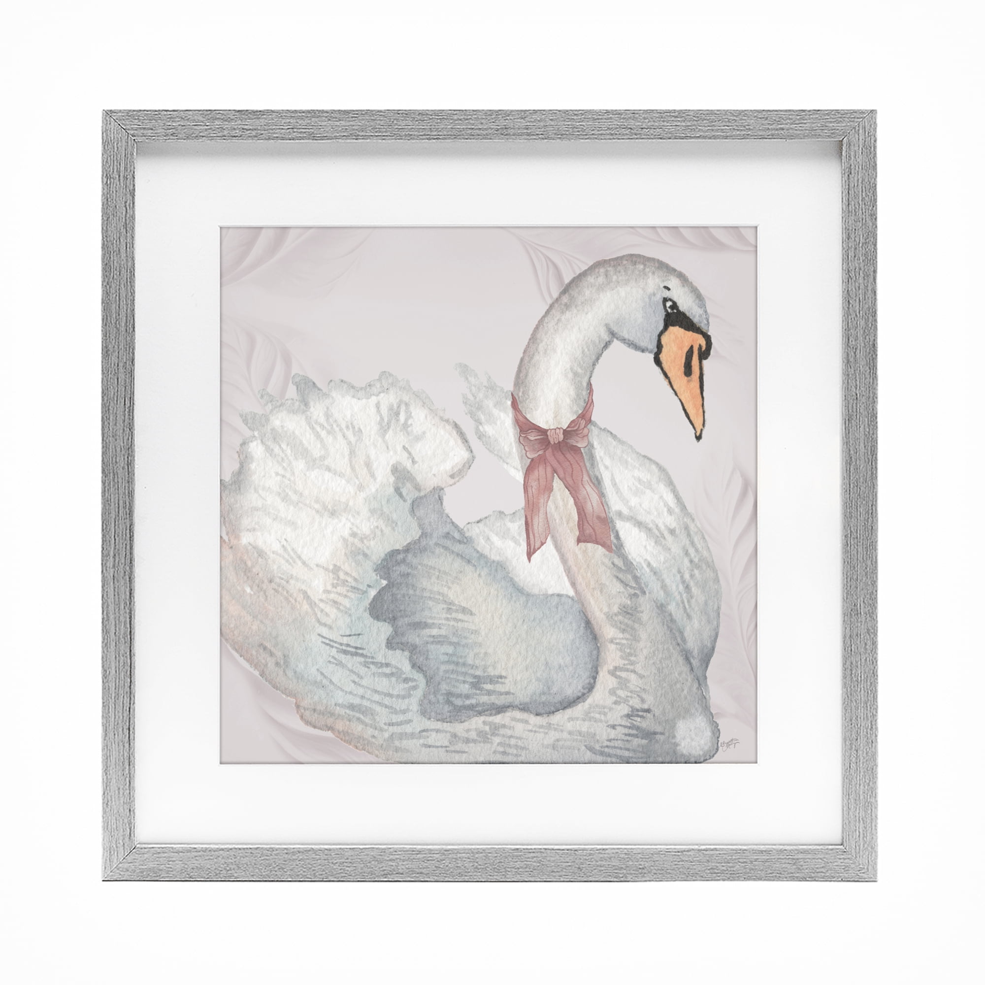 Stupell Industries Subdued Classic Swan Gray Framed Print Under Glass, design by Elizabeth Medley
