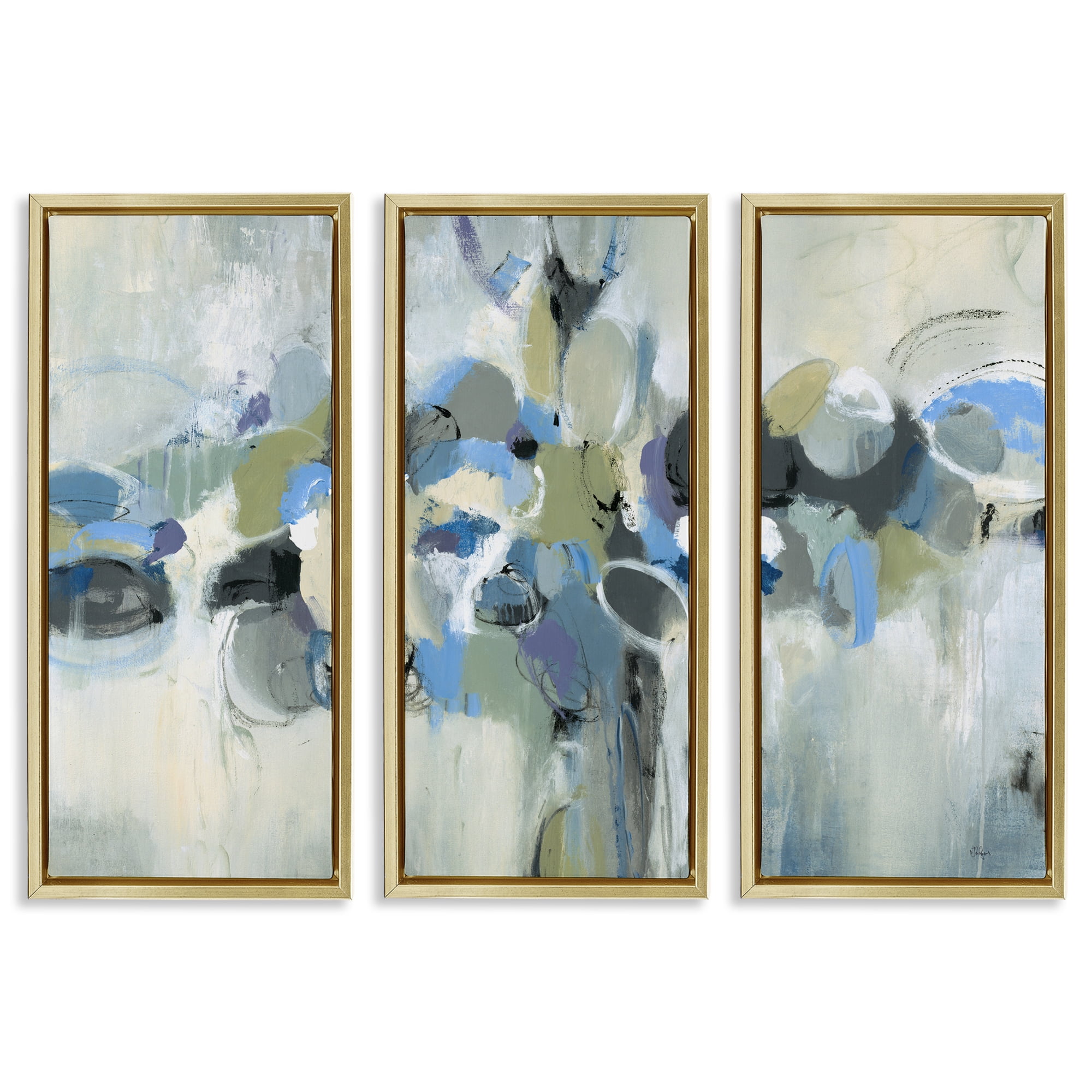 Stupell Industries Subdued Dappled Abstract 3 Piece Gold Framed Floater Canvas Set, design by Lisa Ridgers