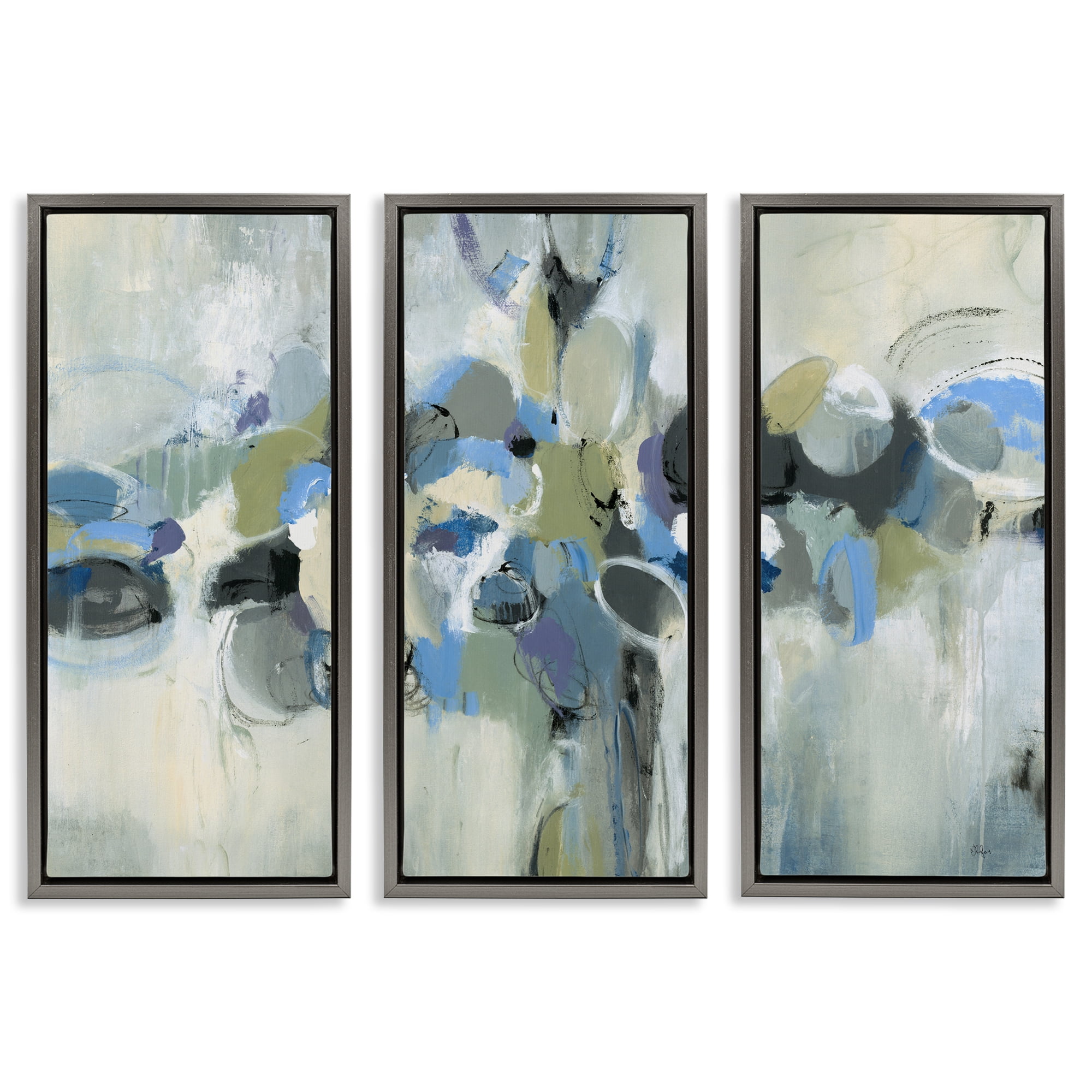 Stupell Industries Subdued Dappled Abstract 3 Piece Gray Framed Floater Canvas Set, design by Lisa Ridgers
