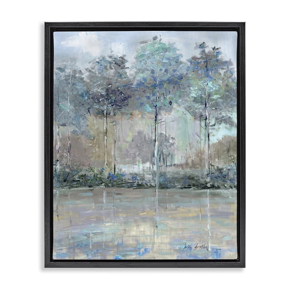 Stupell Industries Coastal Subdued Expression of Trees Black Floating Frame Canvas Art, 17 x 21, by Sally Swatland