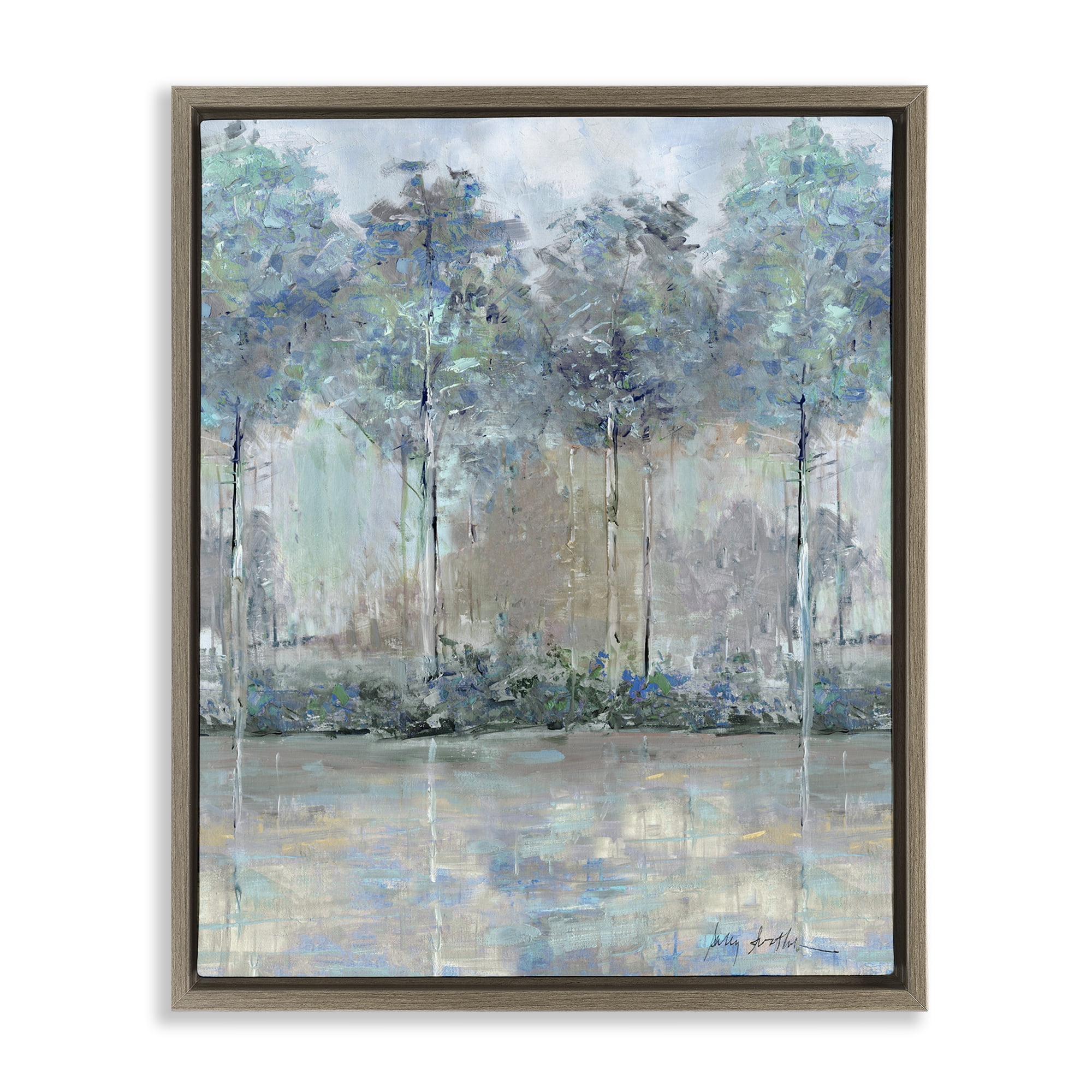 Stupell Industries Subdued Impression of Trees Brown Framed Floater Canvas Wall Art, design by Sally Swatland