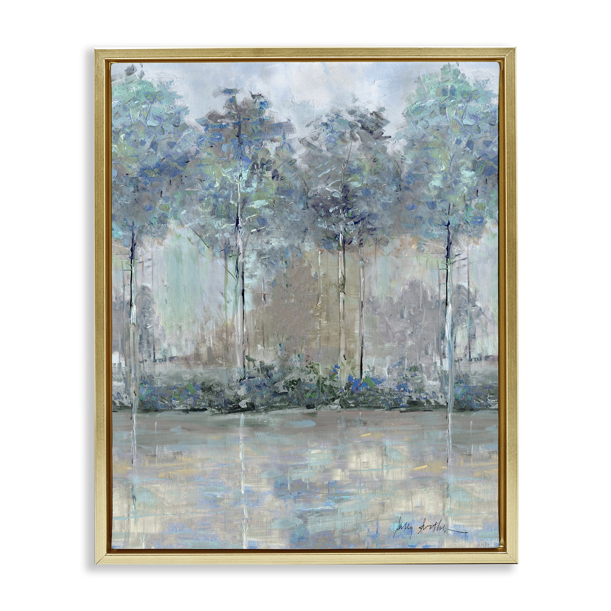 Stupell Industries Subdued Impression of Trees Gold Framed Floater Canvas Wall Art, design by Sally Swatland