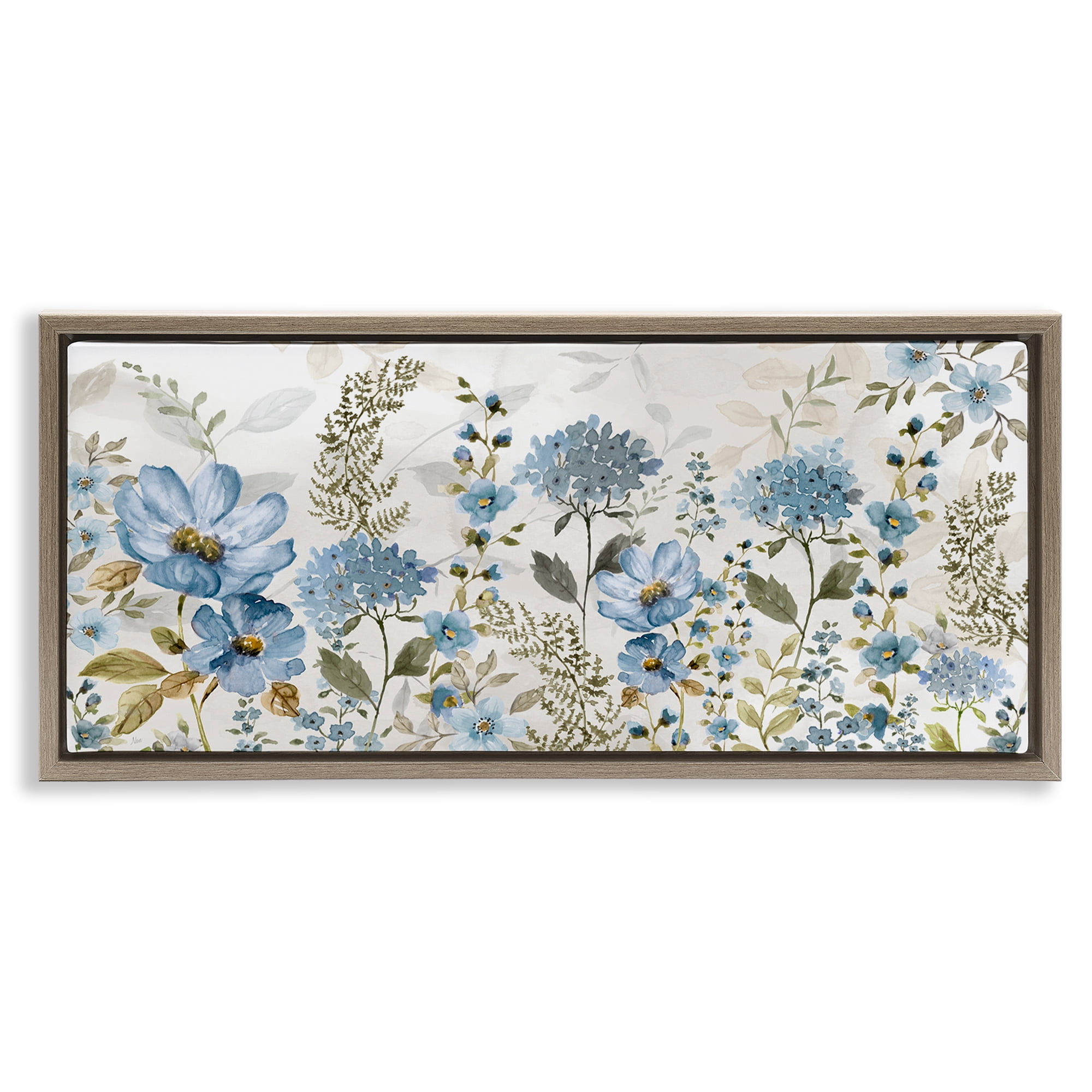 Stupell Industries Subdued Meadow Foliage Brown Framed Floater Canvas Wall Art, design by Nan