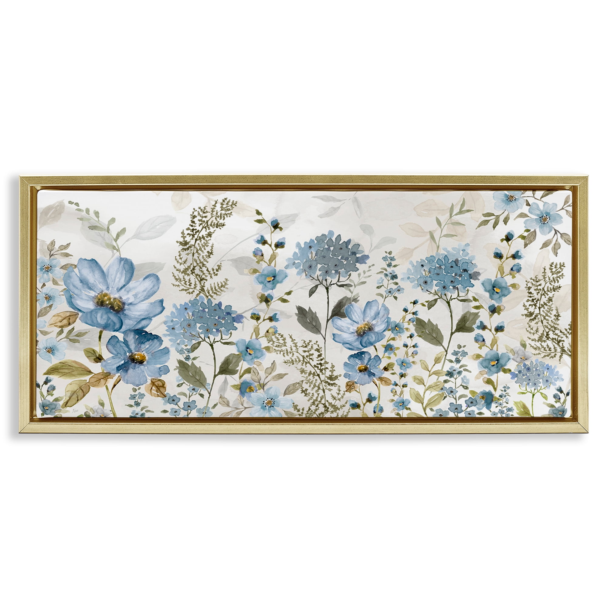 Stupell Industries Subdued Meadow Foliage Gold Framed Floater Canvas Wall Art, design by Nan