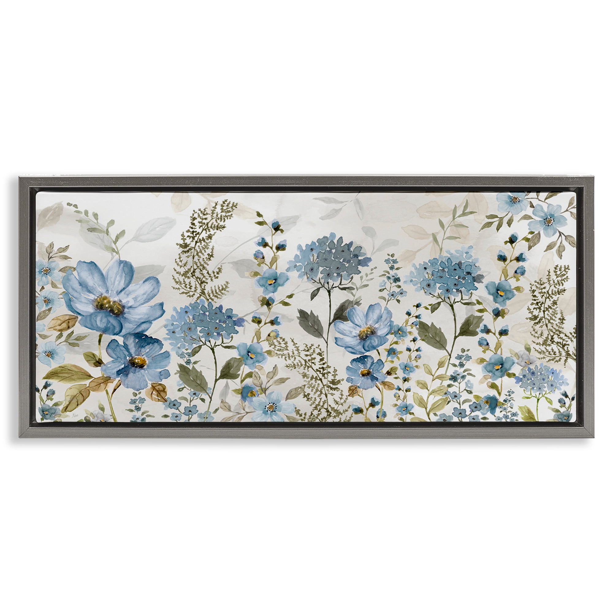 Stupell Industries Subdued Meadow Foliage Gray Framed Floater Canvas Wall Art, design by Nan