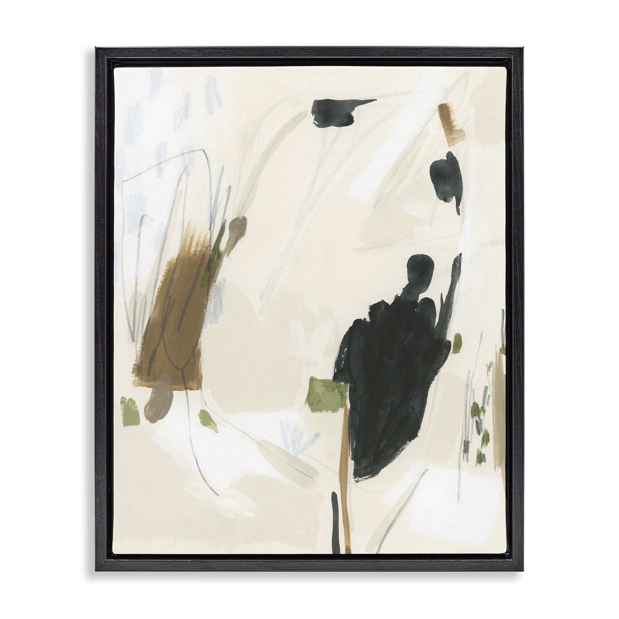 Stupell Industries Subdued Neutral Abstract Abstract Painting Black Floater Framed Canvas Art Print Wall Art, 25 x 31