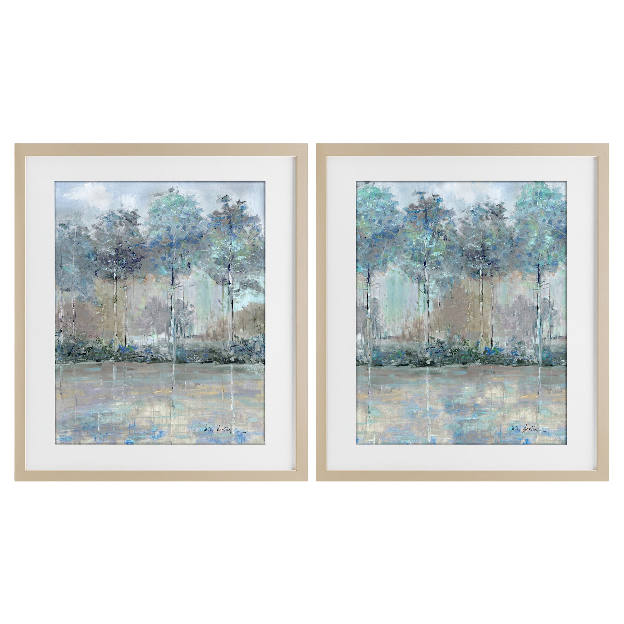 Stupell Industries Subdued Tree Landscape Impression 2 Piece Birch Framed Print Under Glass Set, design by Sally Swatland