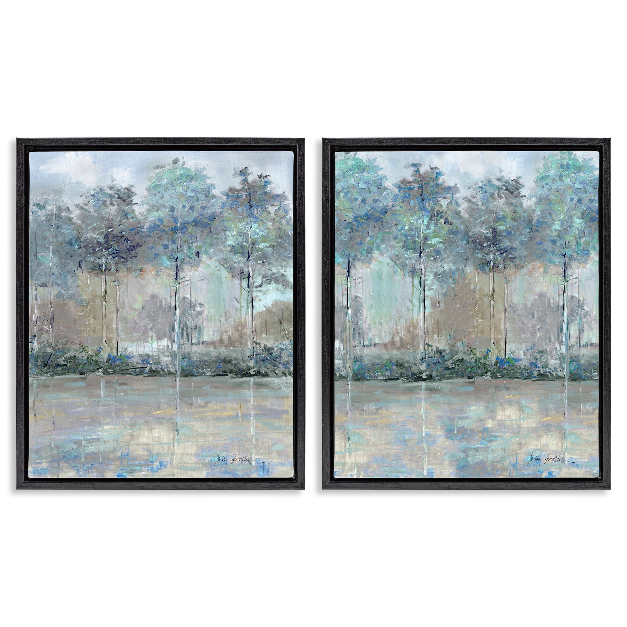 Stupell Industries Subdued Tree Landscape Impression 2 Piece Black Framed Floater Canvas Set, design by Sally Swatland