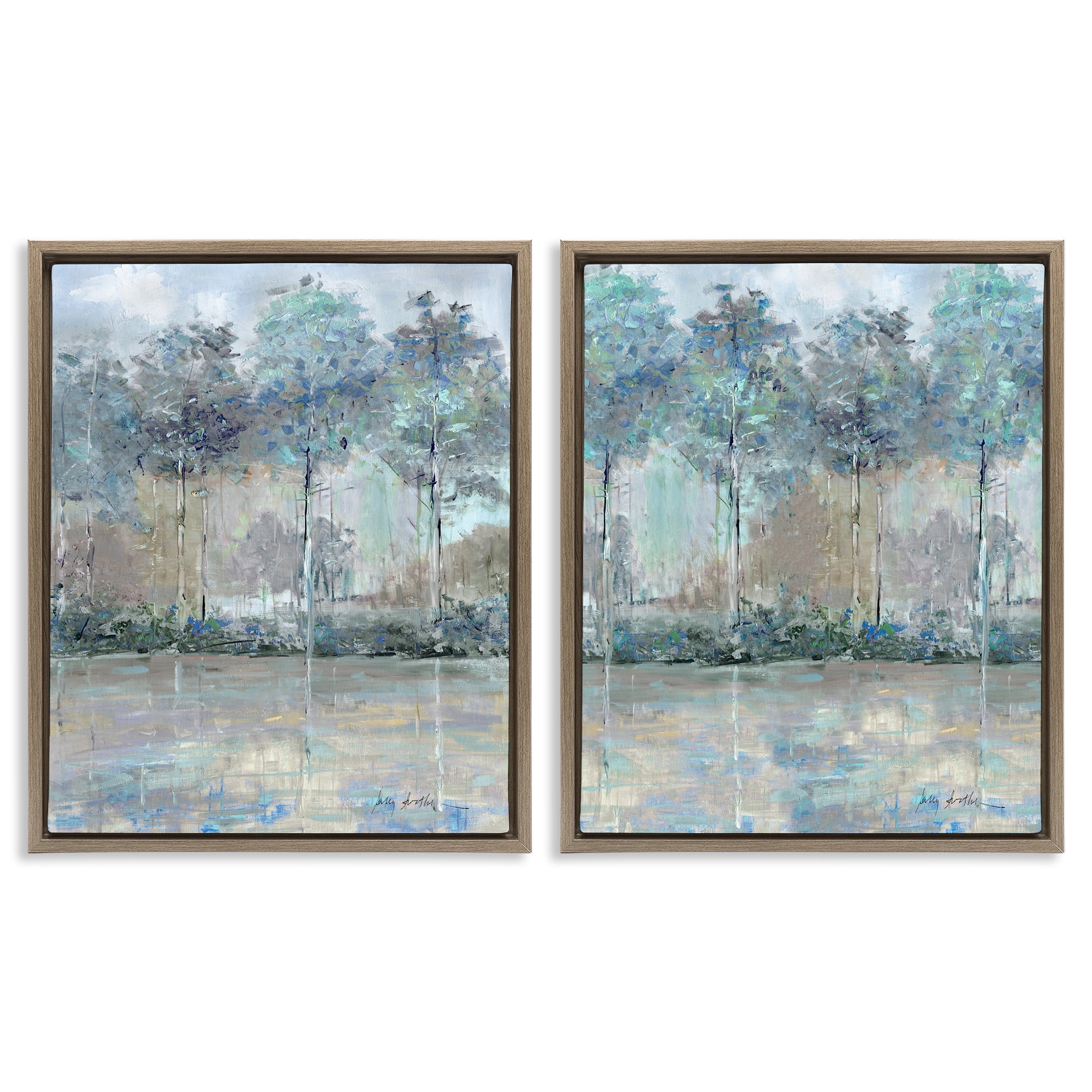 Stupell Industries Subdued Tree Landscape Impression 2 Piece Brown Framed Floater Canvas Set, design by Sally Swatland