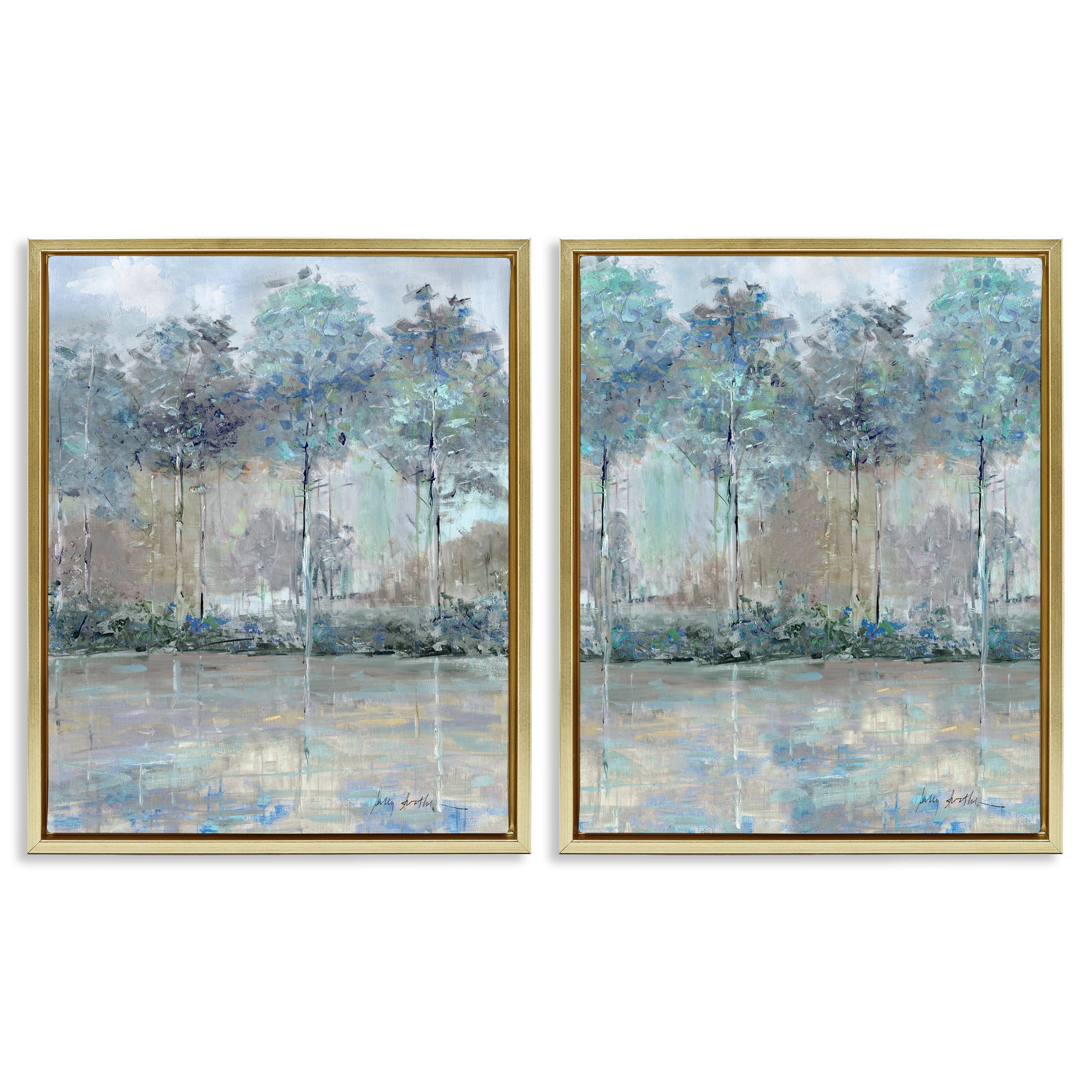 Stupell Industries Subdued Tree Landscape Impression 2 Piece Gold Framed Floater Canvas Set, design by Sally Swatland