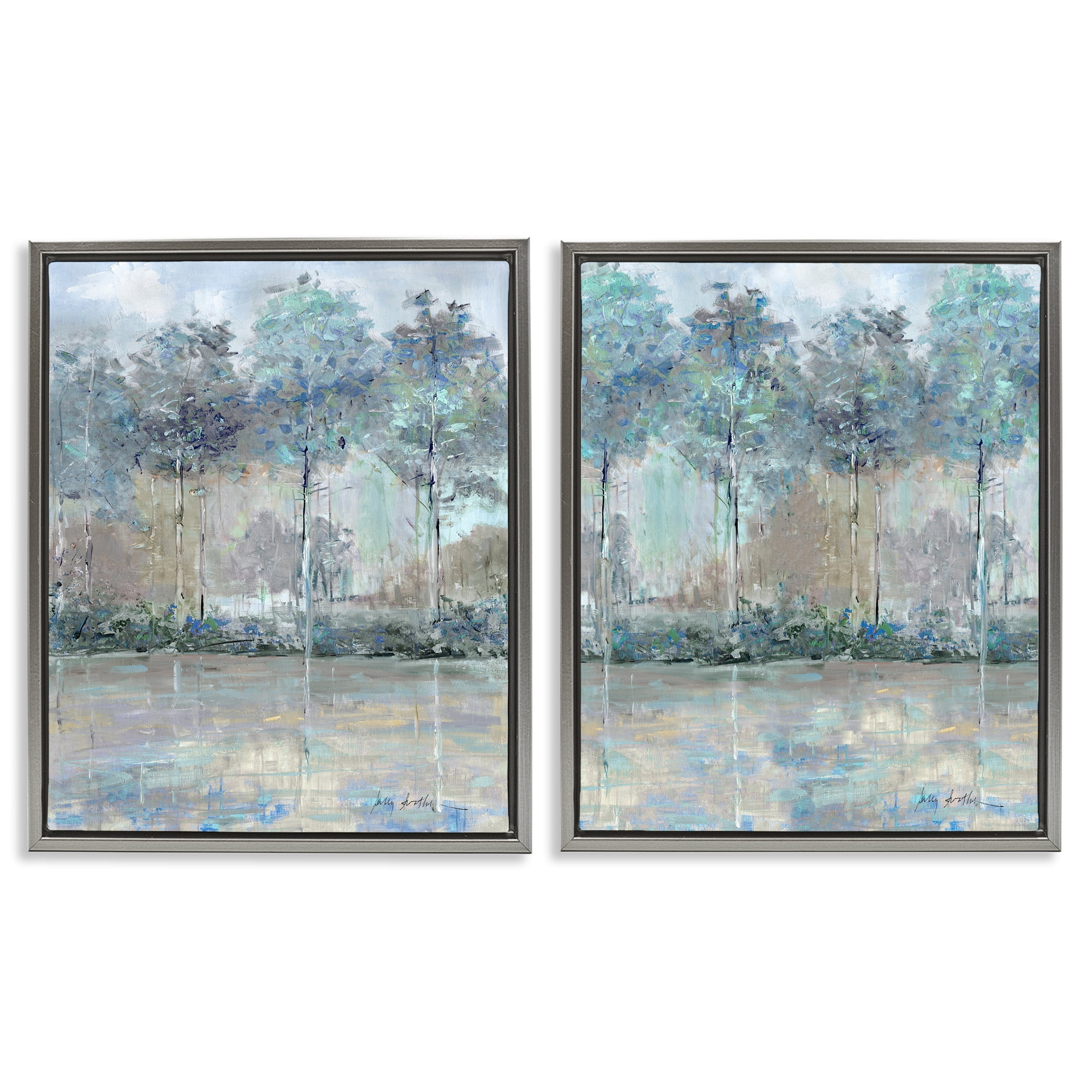 Stupell Industries Subdued Tree Landscape Impression 2 Piece Gray Framed Floater Canvas Set, design by Sally Swatland