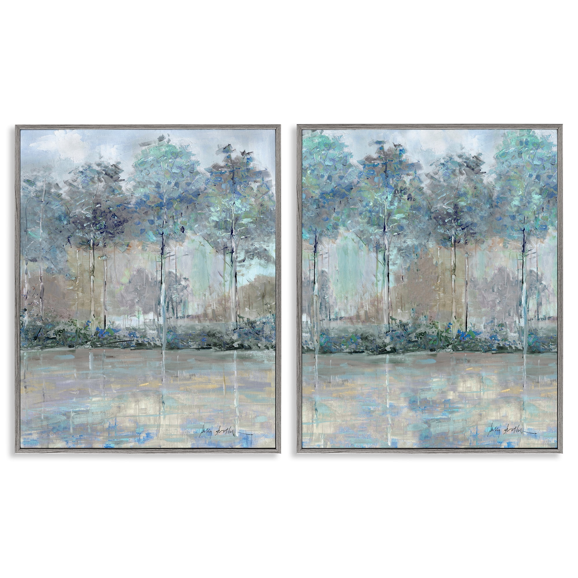 Stupell Industries Subdued Tree Landscape Impression 2 Piece Gray Framed Giclee Art Set, design by Sally Swatland