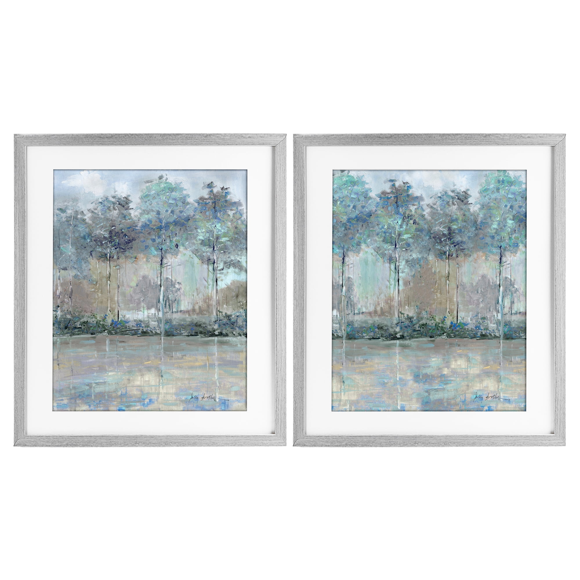 Stupell Industries Subdued Tree Landscape Impression 2 Piece Gray Framed Print Under Glass Set, design by Sally Swatland