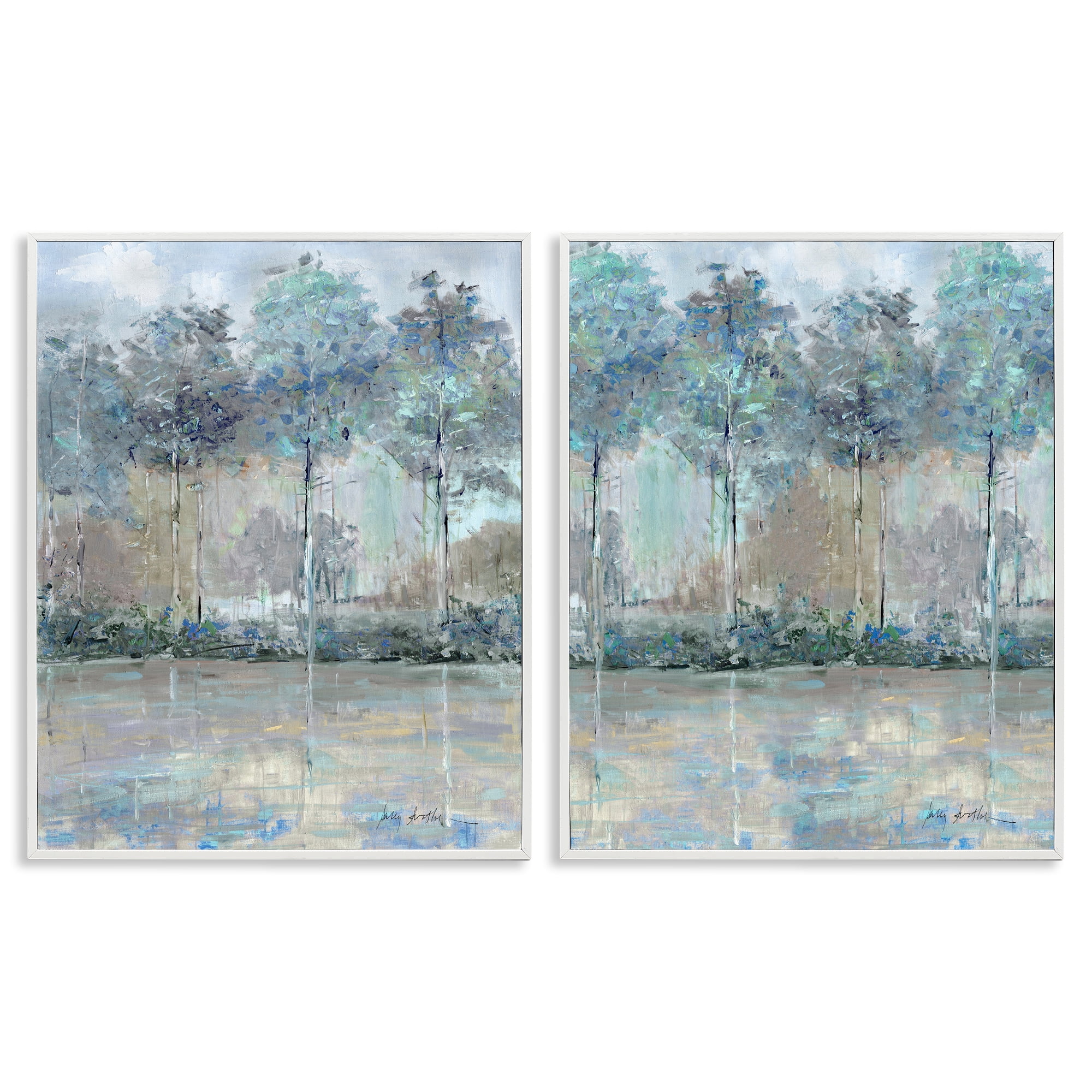 Stupell Industries Subdued Tree Landscape Impression 2 Piece White Framed Giclee Art Set, design by Sally Swatland
