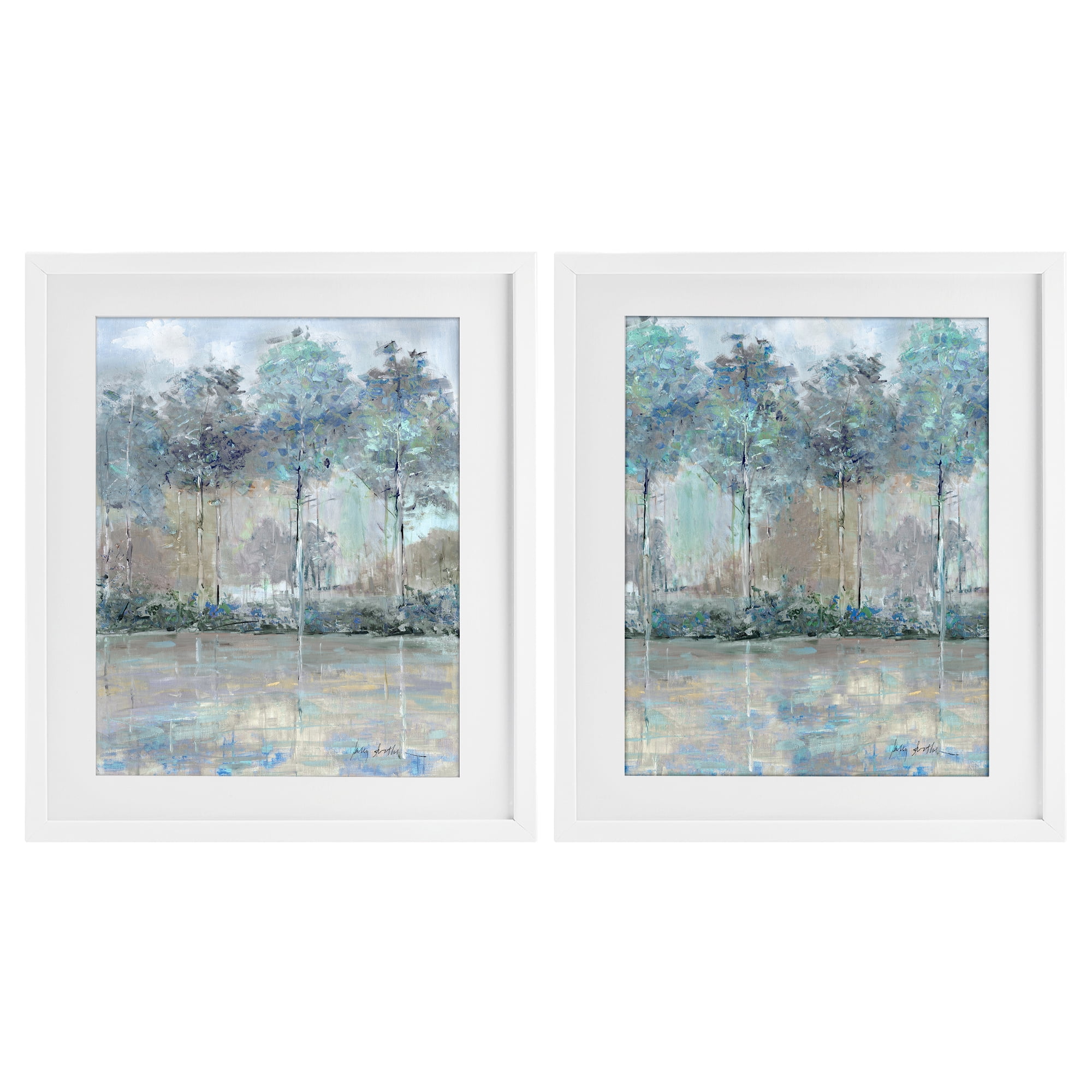 Stupell Industries Subdued Tree Landscape Impression 2 Piece White Framed Print Under Glass Set, design by Sally Swatland
