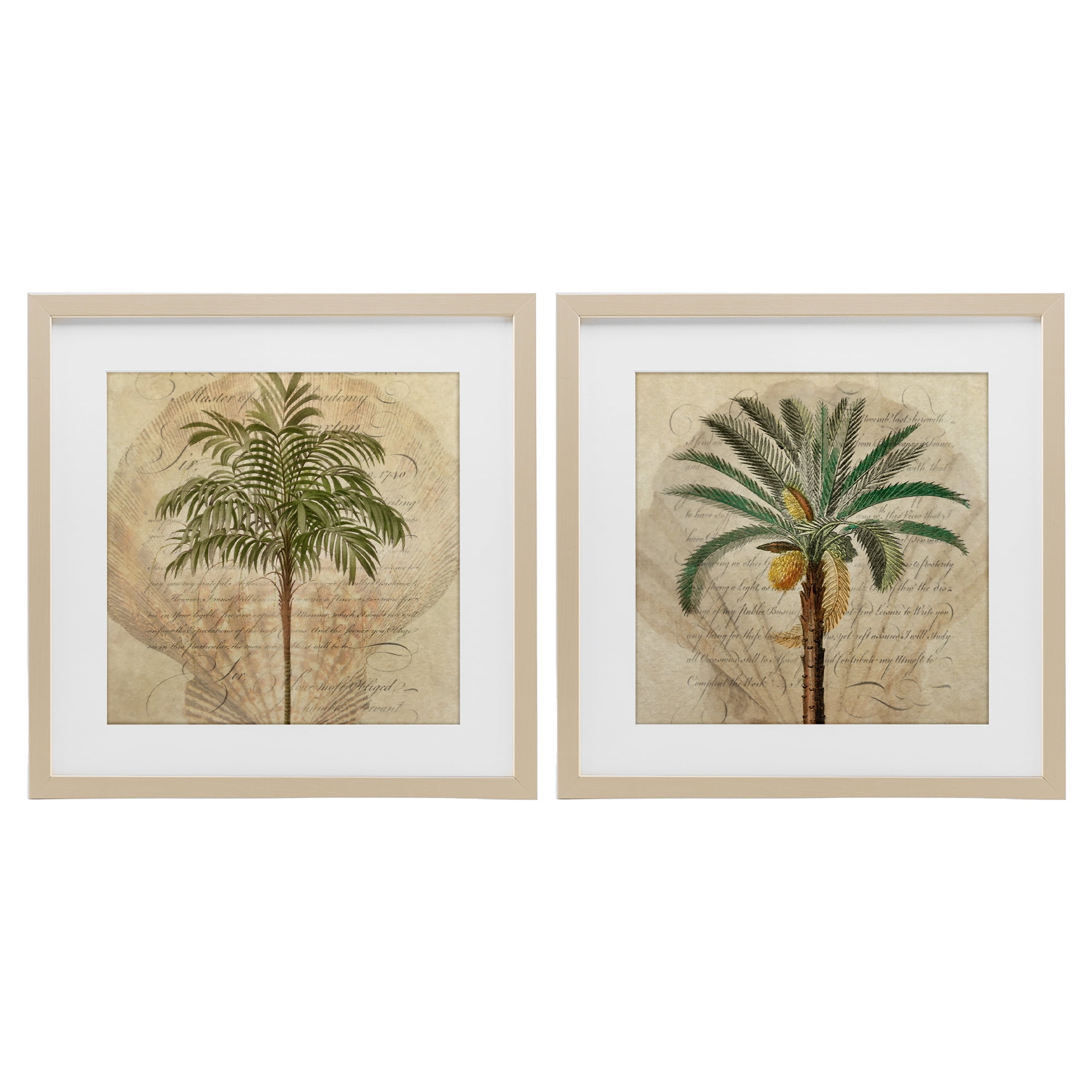 Stupell Industries Subdued Tropical Palms 2 Piece Birch Framed Print Under Glass Set, design by Steve Hunziker