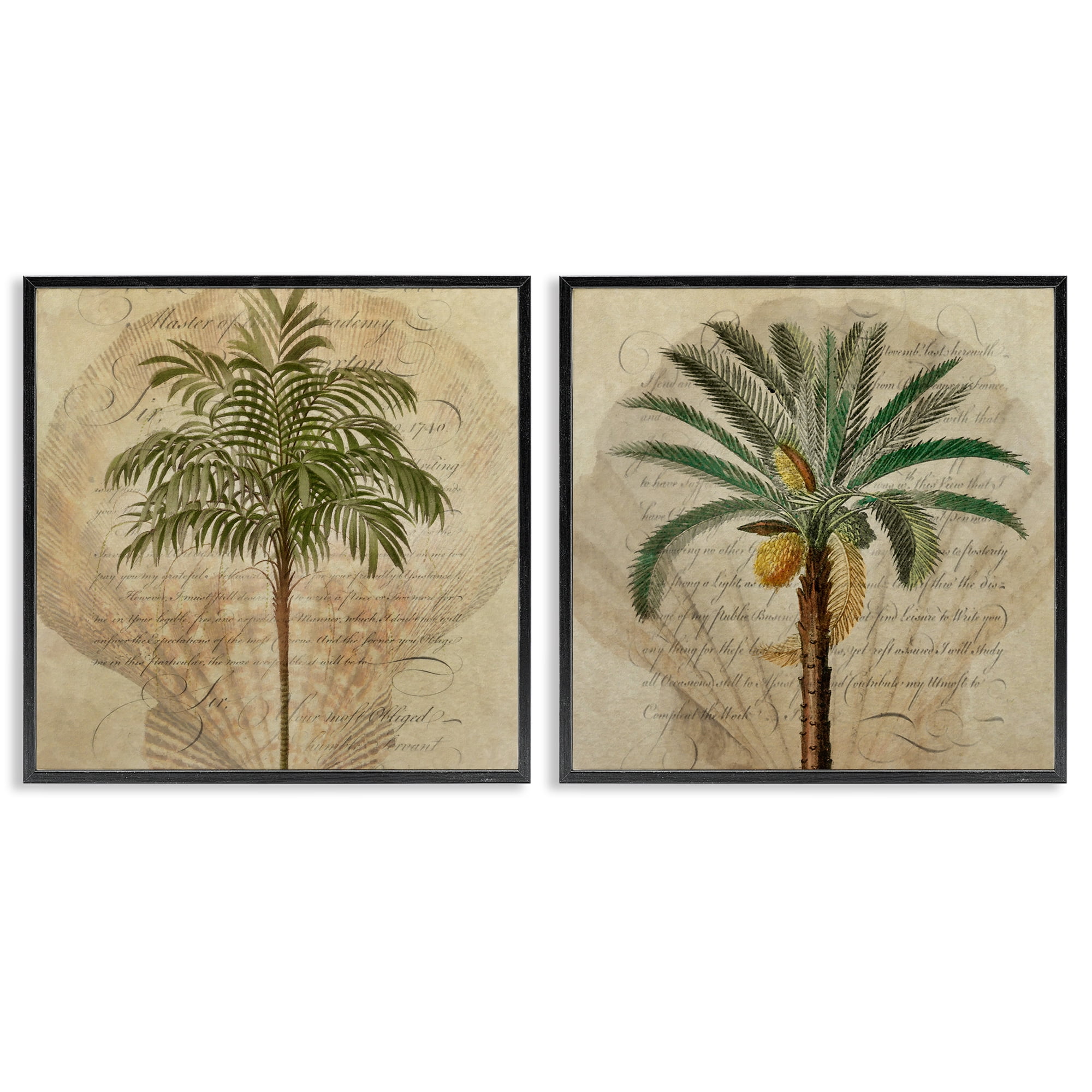 Stupell Industries Subdued Tropical Palms 2 Piece Black Framed Giclee Art Set, design by Steve Hunziker