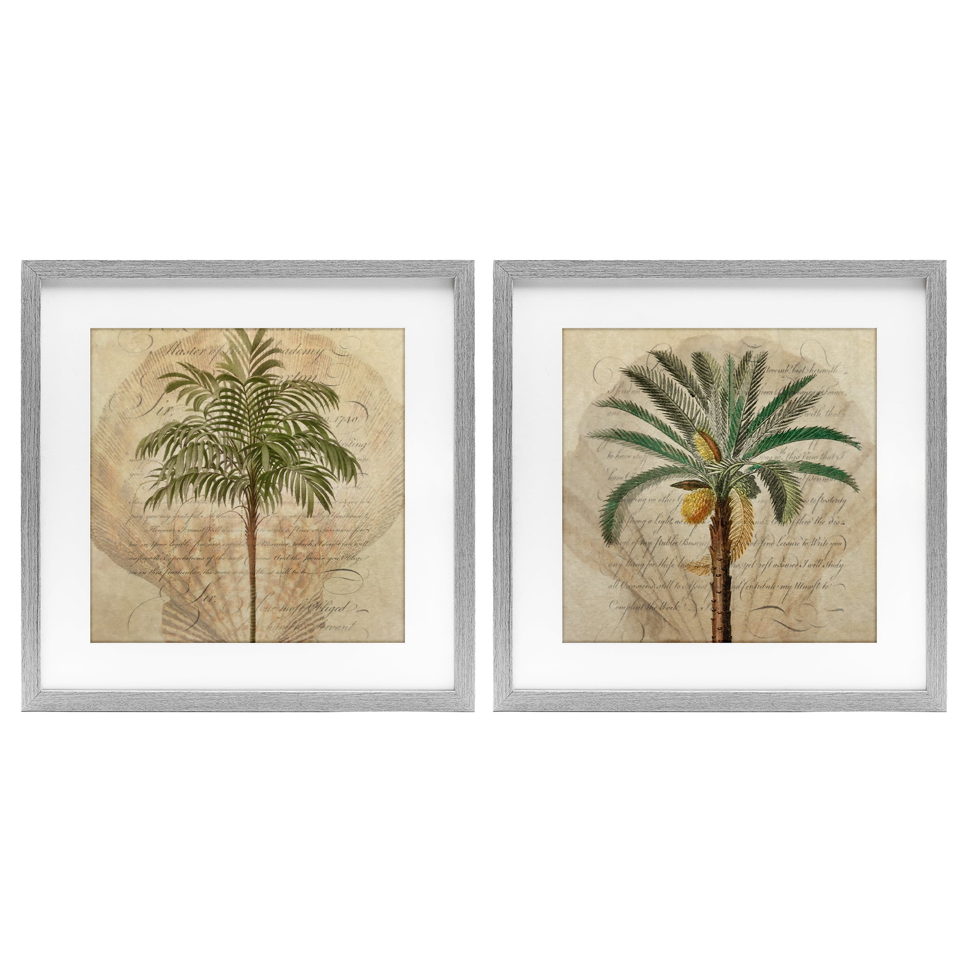 Stupell Industries Subdued Tropical Palms 2 Piece Gray Framed Print Under Glass Set, design by Steve Hunziker