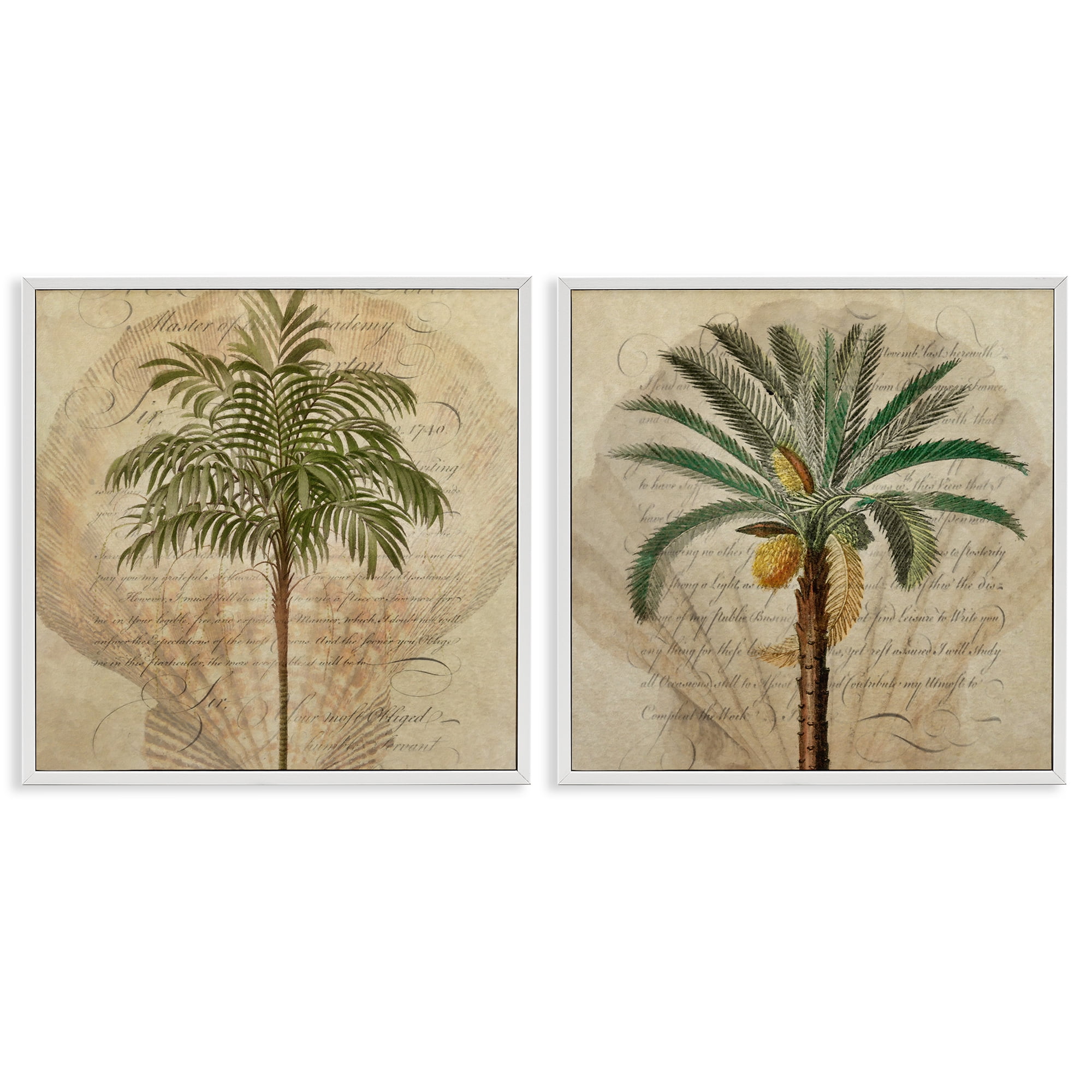 Stupell Industries Subdued Tropical Palms 2 Piece White Framed Giclee Art Set, design by Steve Hunziker