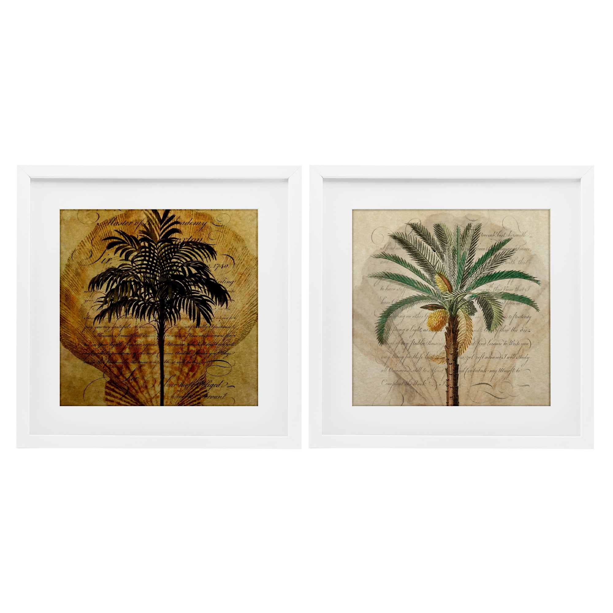 Stupell Industries Subdued Tropical Palms 2 Piece White Framed Print Under Glass Set, design by Steve Hunziker