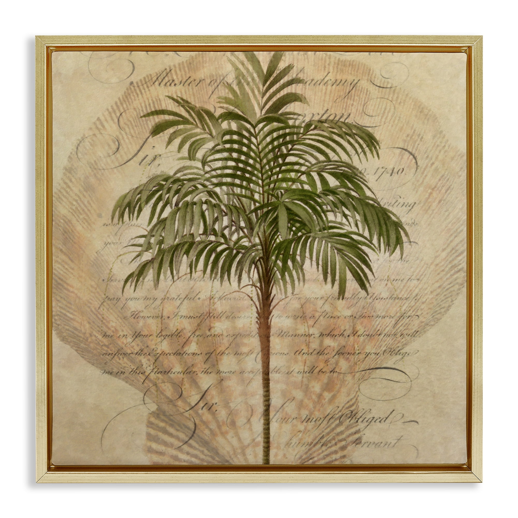 Stupell Industries Subdued Tropics Palm Gold Framed Floater Canvas Wall Art, design by Steve Hunziker