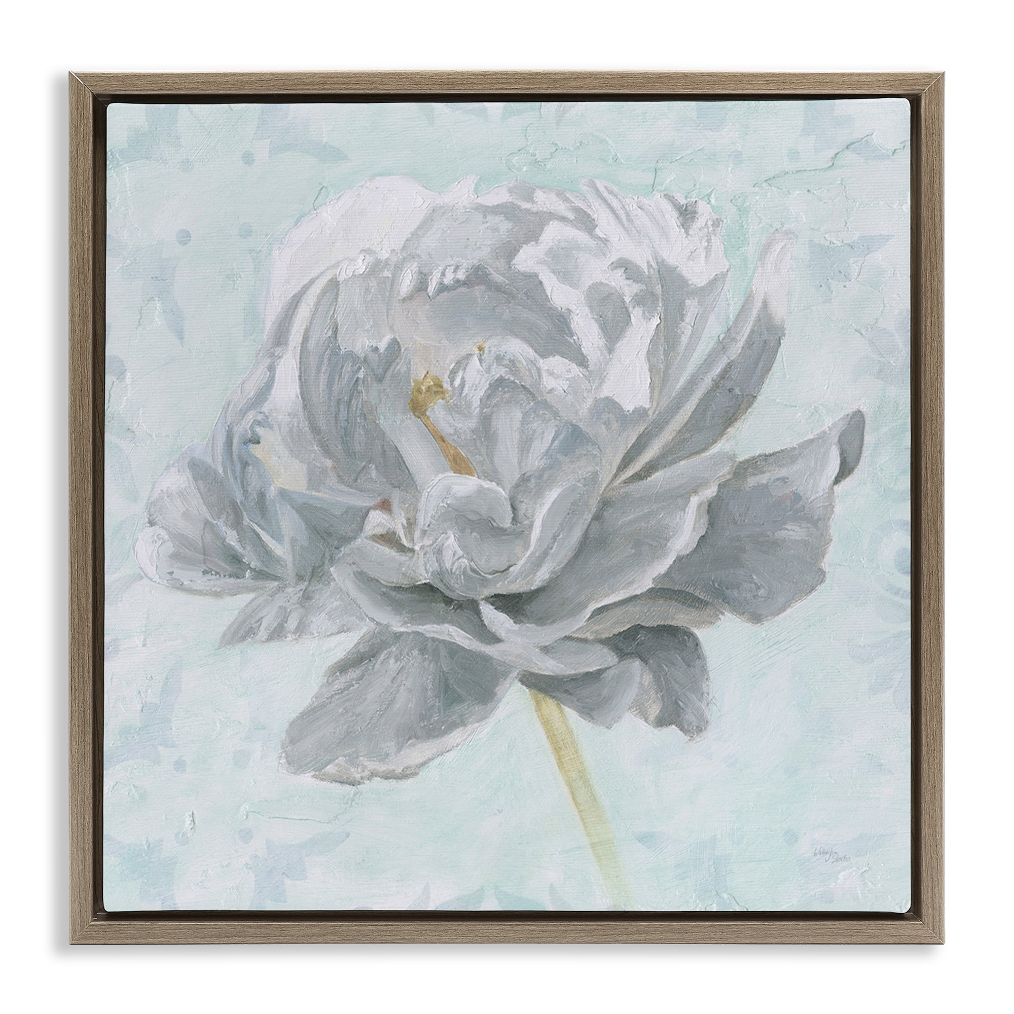 Stupell Industries Sublime Peony Bloom Botanical & Floral Painting Brown Floater Framed Art Print Wall Art, 18 x 18
