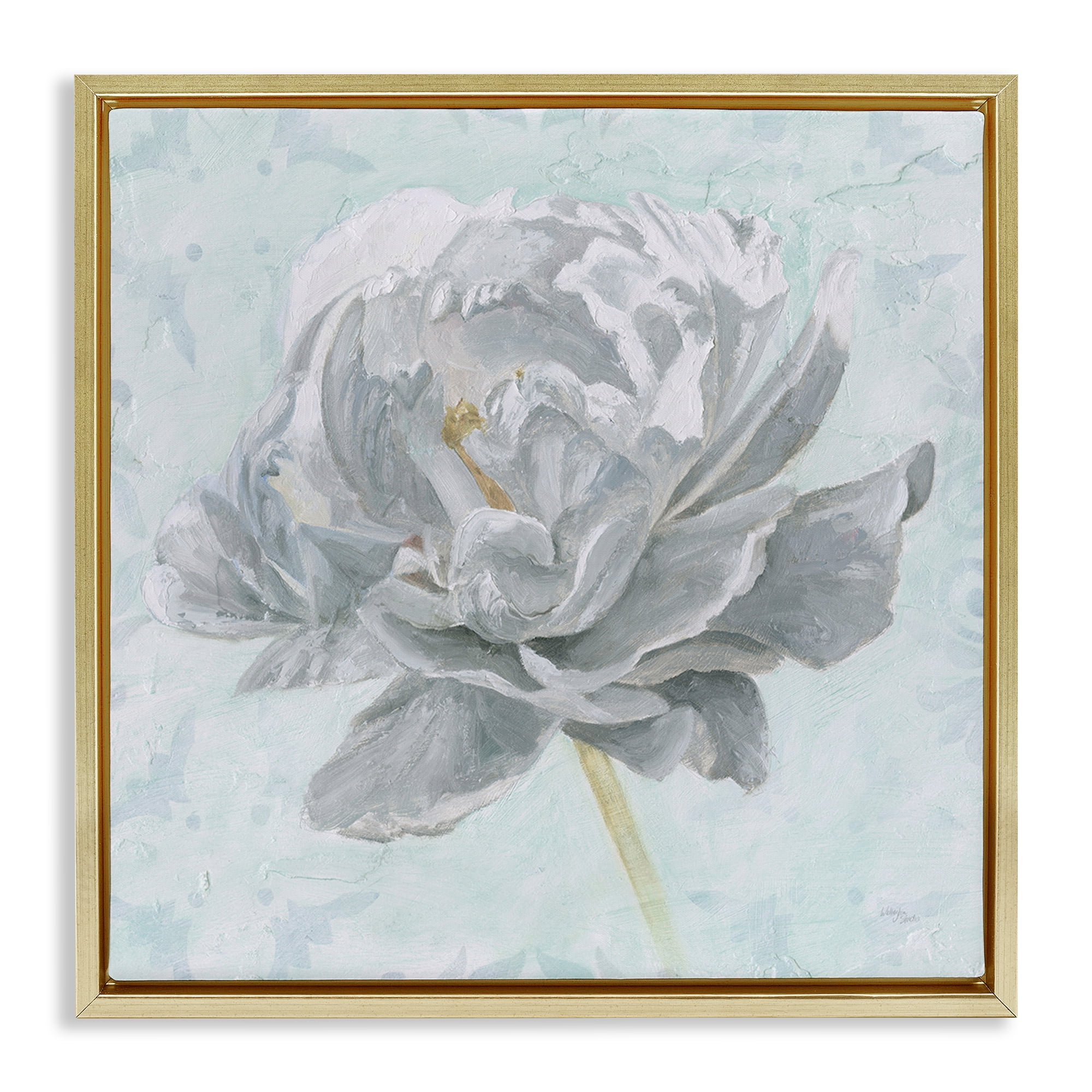Stupell Industries Sublime Peony Bloom Botanical & Floral Painting Gold Floater Framed Art Print Wall Art, 18 x 18