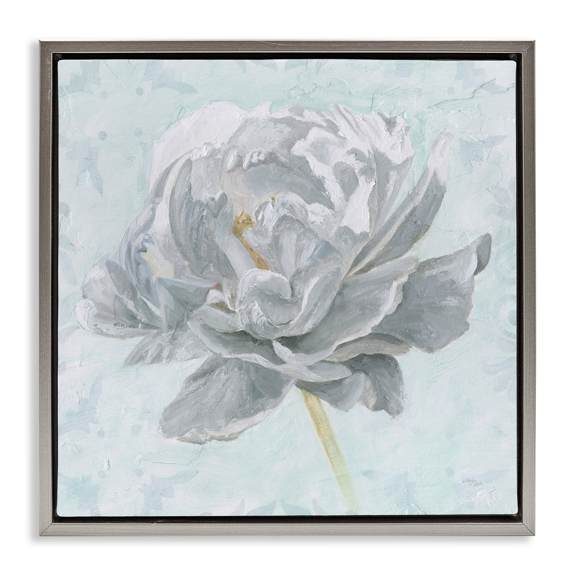 Stupell Industries Sublime Peony Bloom Botanical & Floral Painting Gray Floater Framed Art Print Wall Art, 18 x 18