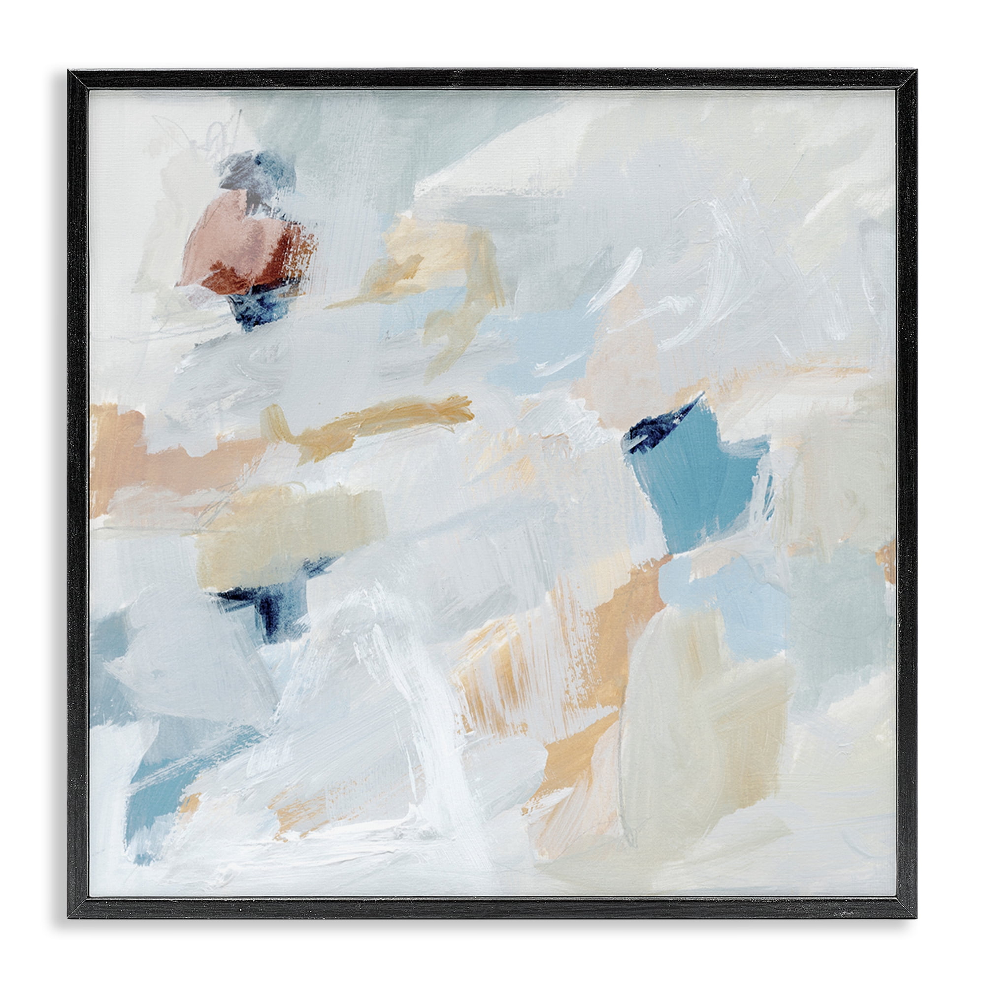 Stupell Industries Subtle Abstract with Blue Abstract Painting Black Framed Art Print Wall Art, 24 x 24