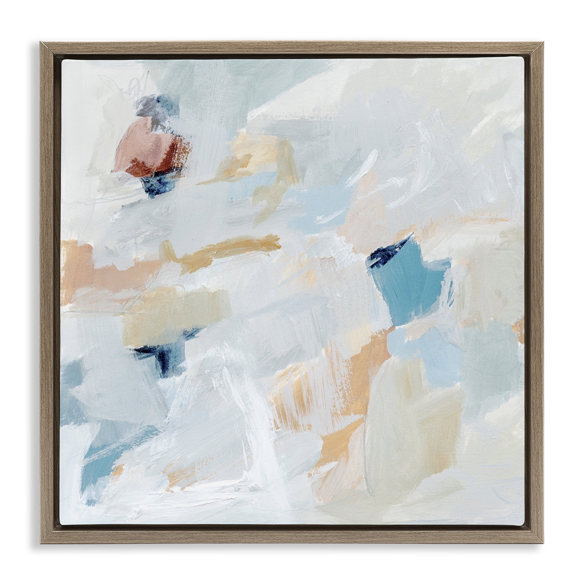 Stupell Industries Subtle Abstract with Blue Abstract Painting Brown Floater Framed Canvas Art Print Wall Art, 18 x 18