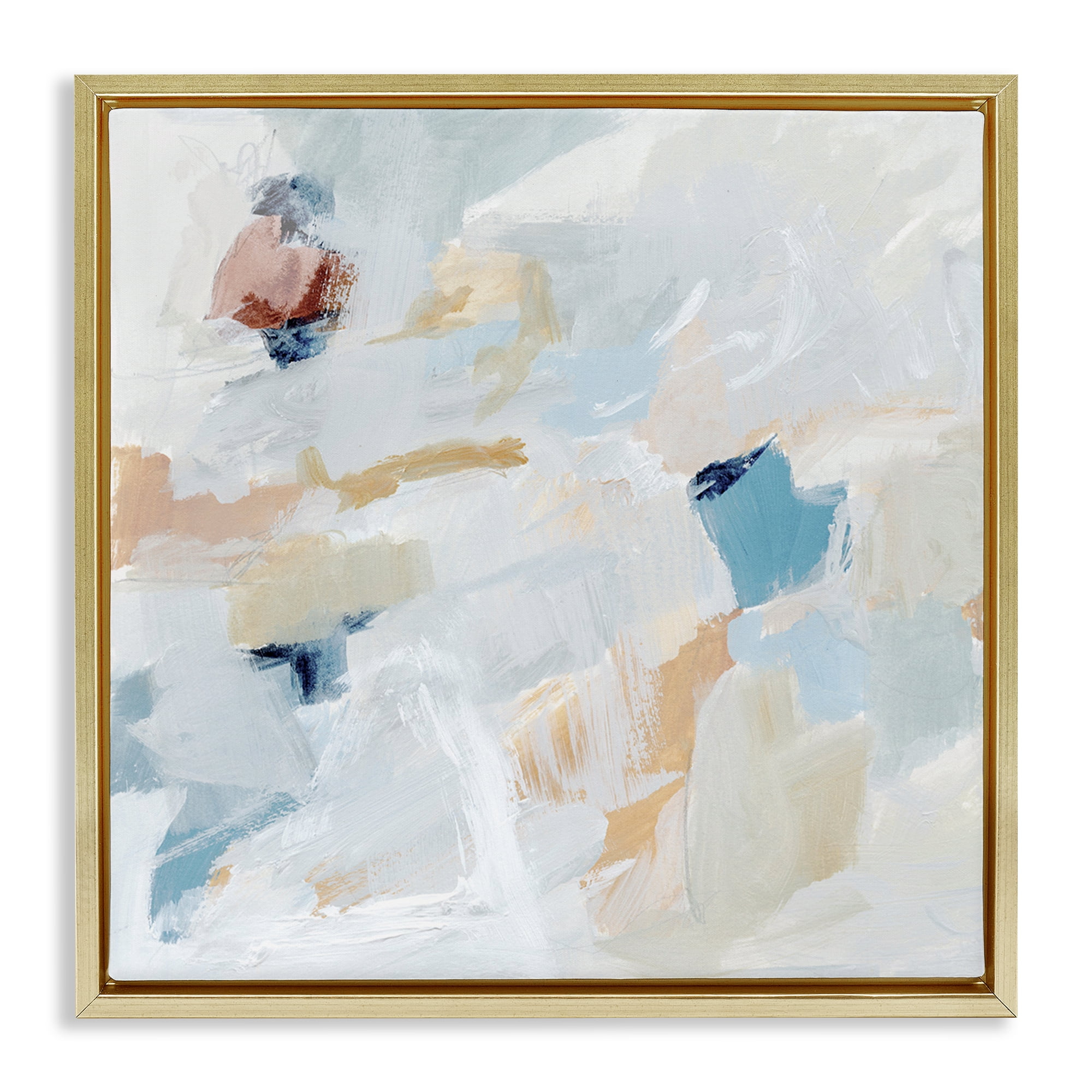 Stupell Industries Subtle Abstract with Blue Abstract Painting Gold Floater Framed Canvas Art Print Wall Art, 25 x 25