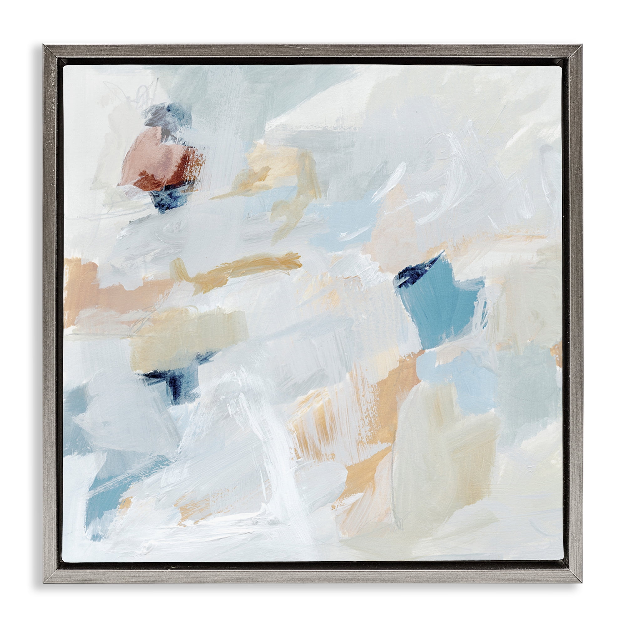 Stupell Industries Subtle Abstract with Blue Abstract Painting Gray Floater Framed Canvas Art Print Wall Art, 18 x 18
