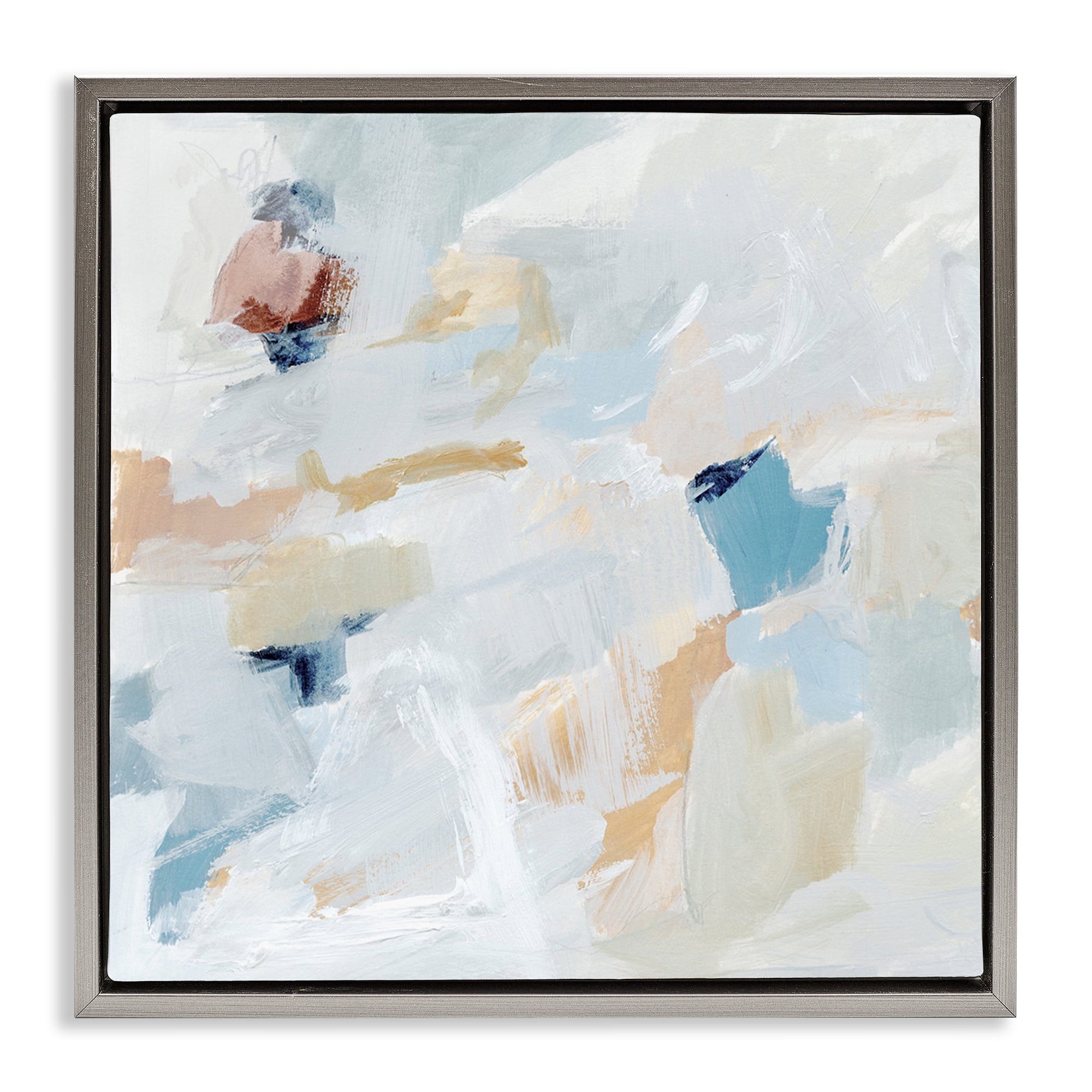 Stupell Industries Subtle Abstract with Blue Abstract Painting Gray Floater Framed Canvas Art Print Wall Art, 25 x 25