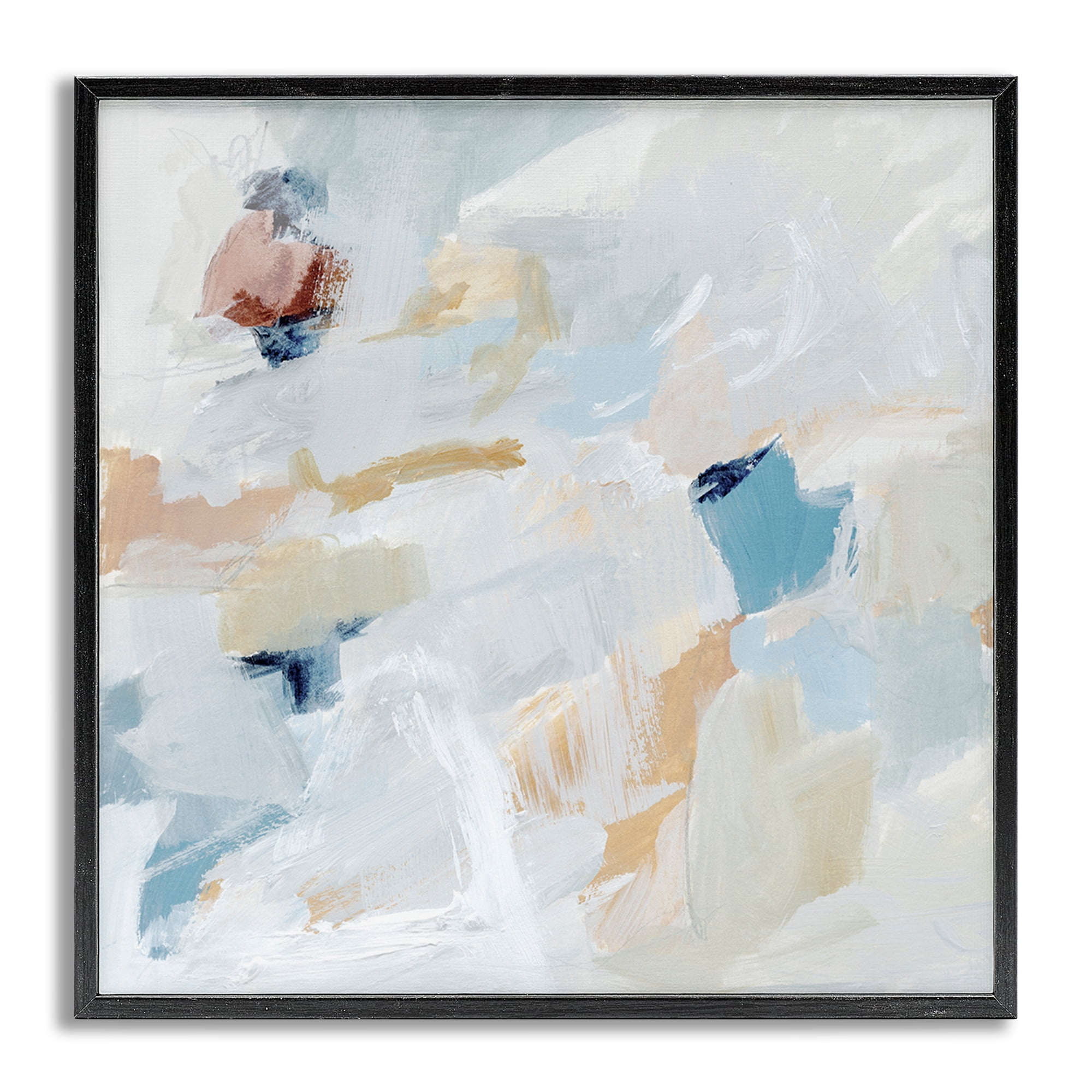 Stupell Industries Subtle Abstract with Blue Abstract Painting Gray Framed Art Print Wall Art, 17 x 17
