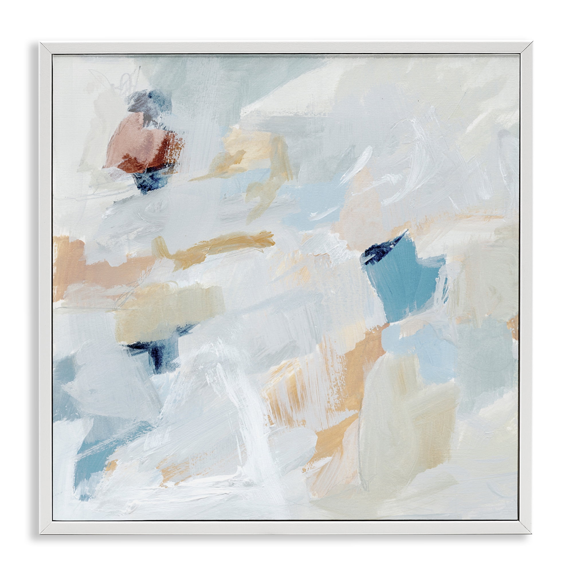 Stupell Industries Subtle Abstract with Blue Abstract Painting White Framed Art Print Wall Art, 24 x 24