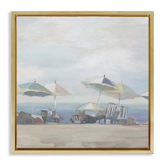 Stupell Industries Coastal Subtle Beach Breeze Scene Gold Floating Frame Canvas Art, 25 x 25, by Liz Jardine