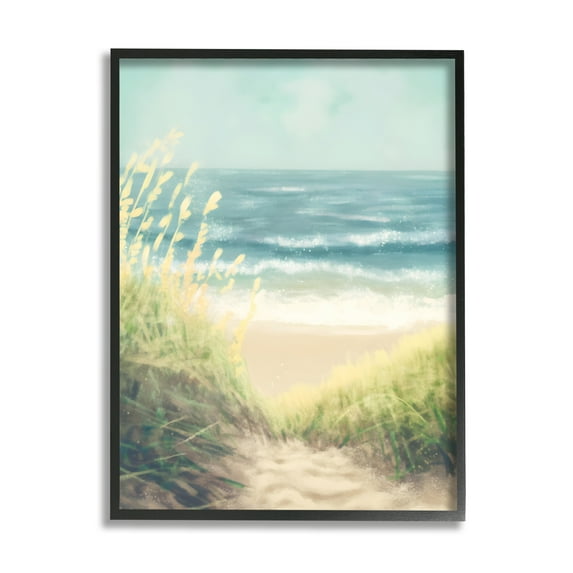 Stupell Industries Subtle Beach Reeds Landscape Painting Black Framed Art Print Wall Art, 16 x 20