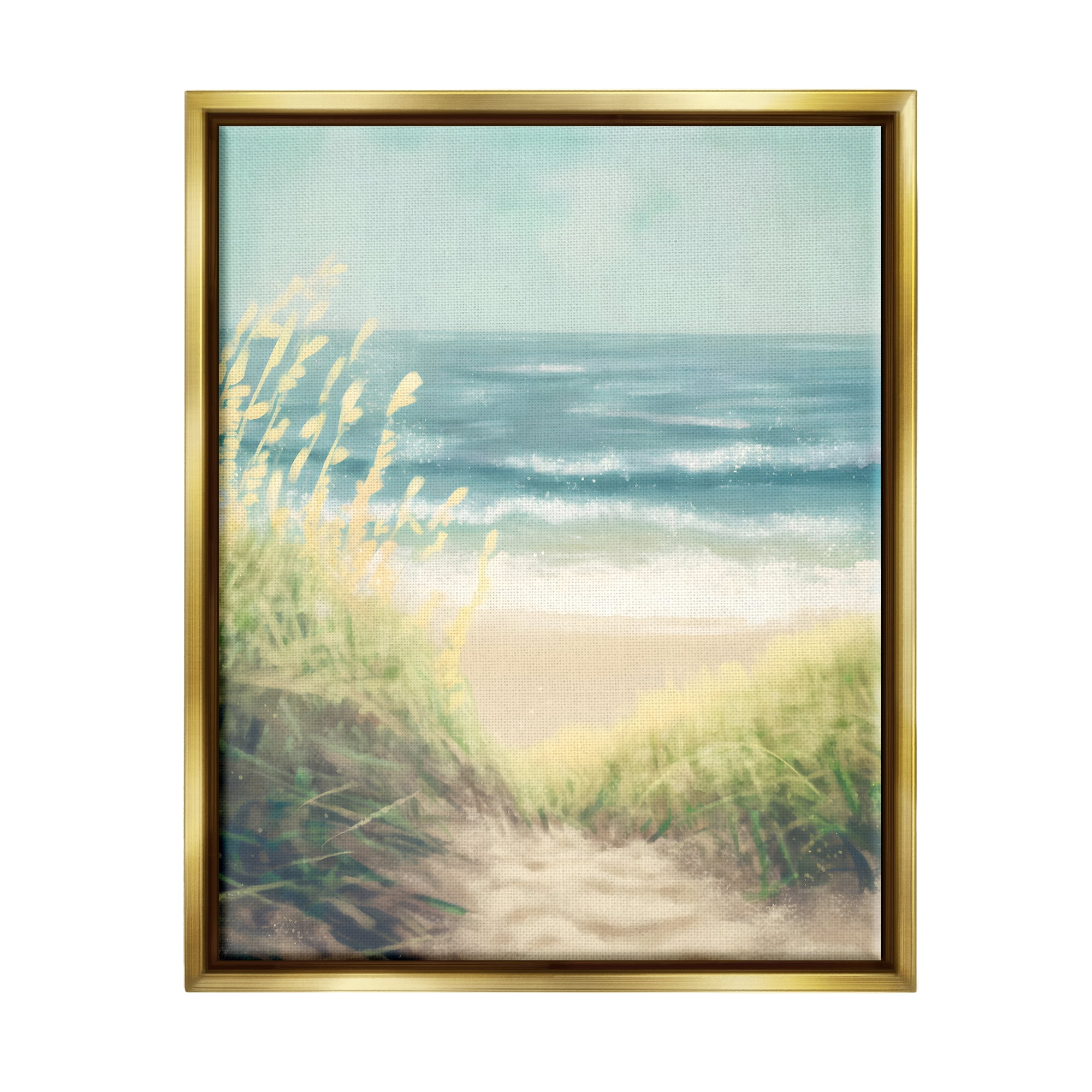 Stupell Industries Subtle Beach Reeds Landscape Painting Gold Floater Framed Canvas Art Print Wall Art, 25 x 31
