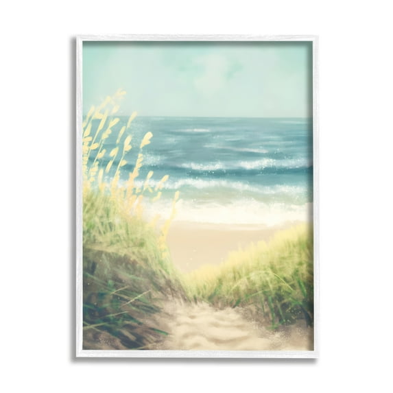 Stupell Industries Subtle Beach Reeds Landscape Painting White Framed Art Print Wall Art, 16 x 20
